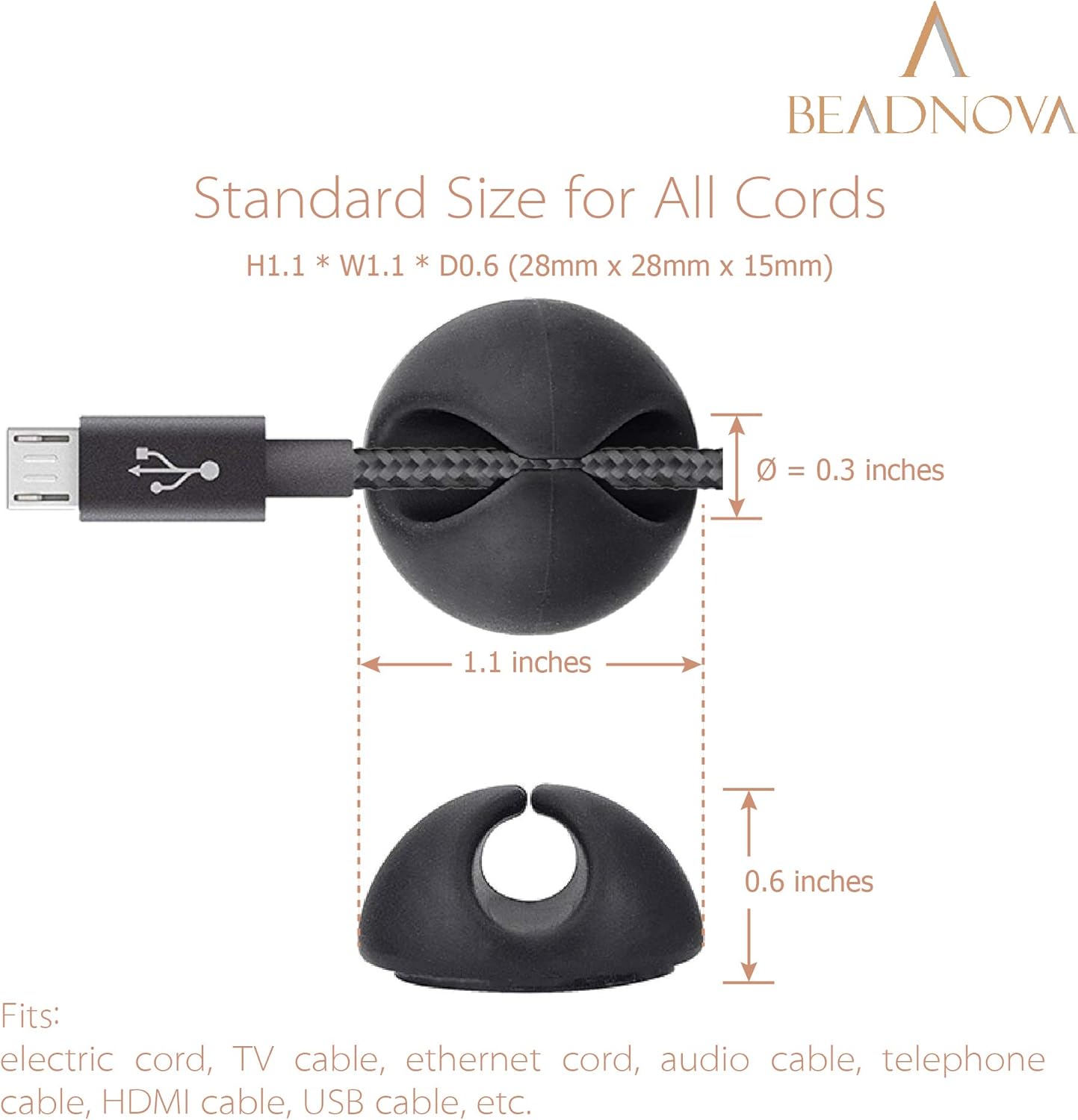 BEADNOVA 1 8 Cable Clips Cord Organizer Cable Management Wire Cord Holder Slots Adhesive Wire Holder for Car Charging