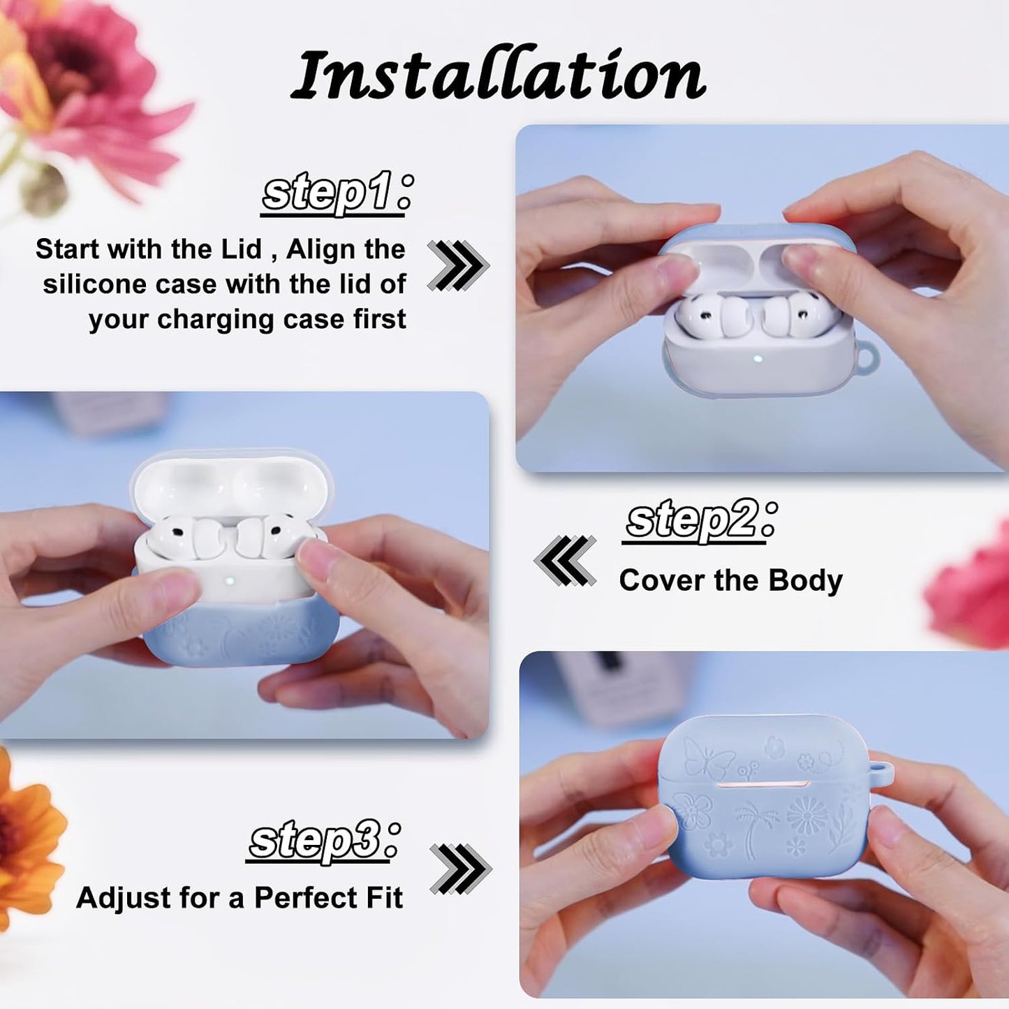 MATEPROX 3 3rd Generation[2025] Flower Design Compatible with AirPods Pro Case with Keychain/Hand Strap, Airpod Pro