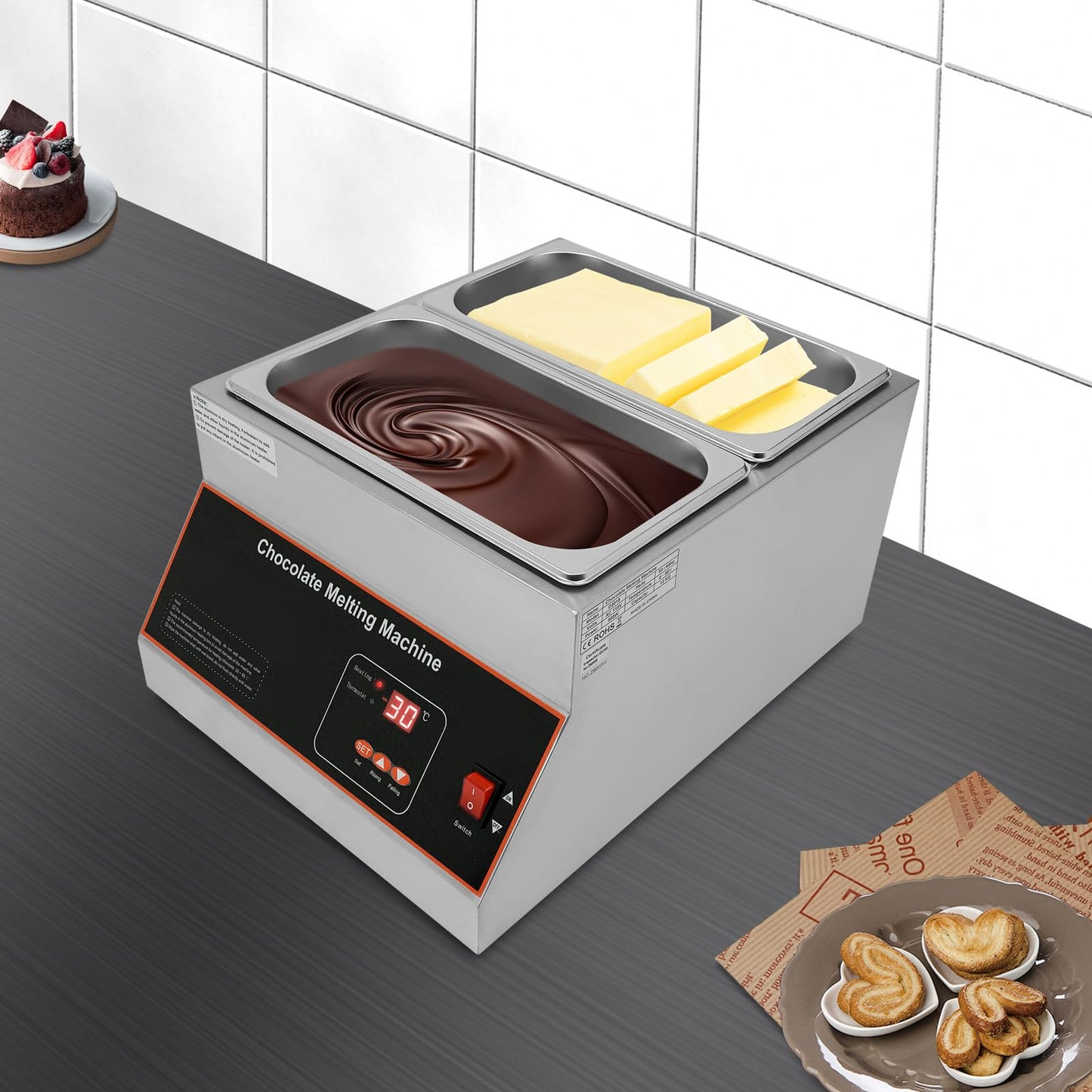 Chocolate Melting Machine, 500W Electric Chocolate Melter, 26.46 Lbs Capacity Chocolate-melting Pot with Adjustable Temperature for Hotels Restaurants BakeriesCoffee Shops
