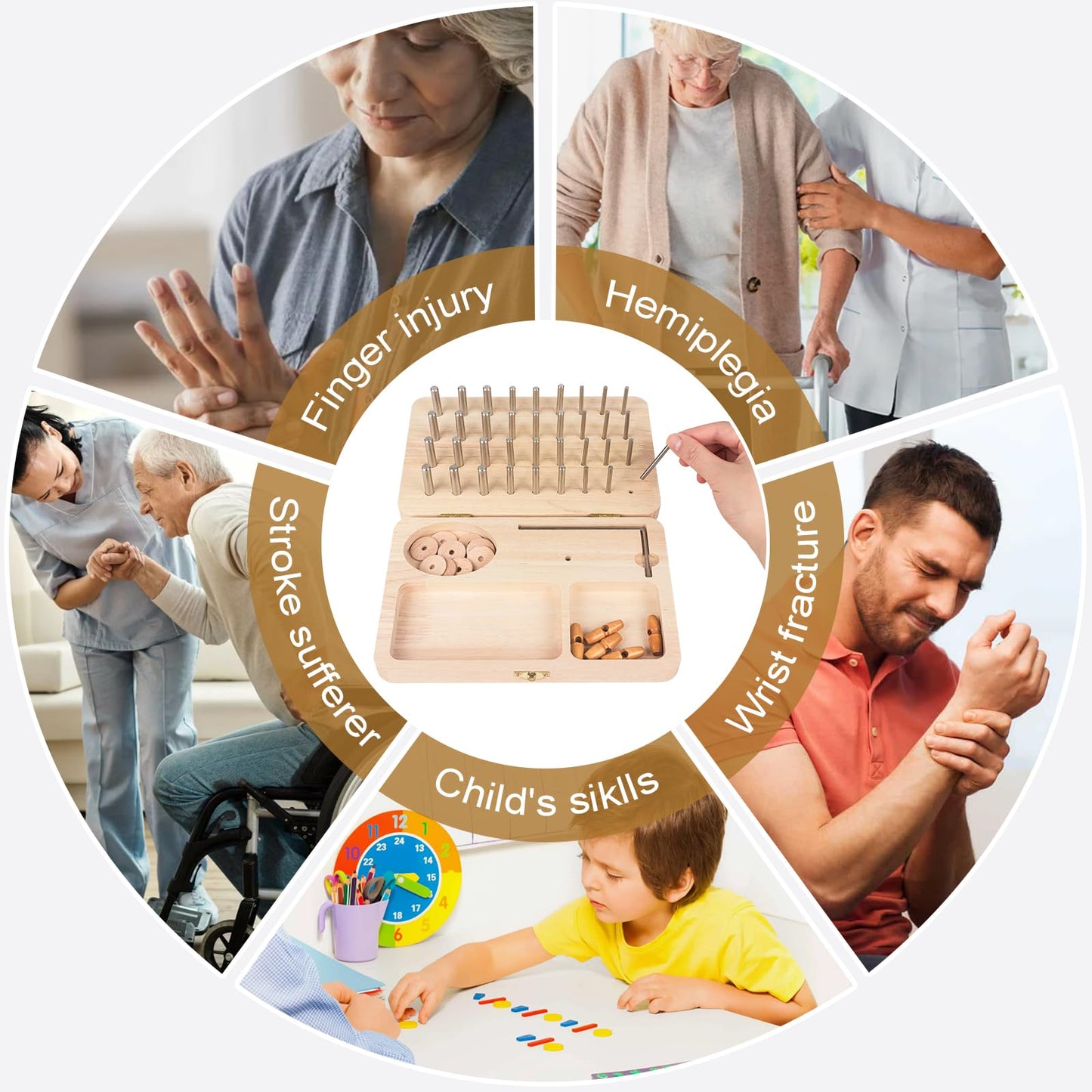 U Tag It Wooden Pegboard for Finger Dexterity, 36-Hole Hand Therapy Peg Board with Multifunctional Test Kit to Improve Fine Motor Skills and Finger Dexterity