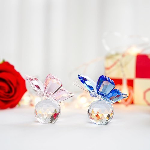 H&D Hyaline & Dora Crystal Butterfly Figurine Set - Elegant Glass Table Decor & Paperweight | 2 Pieces