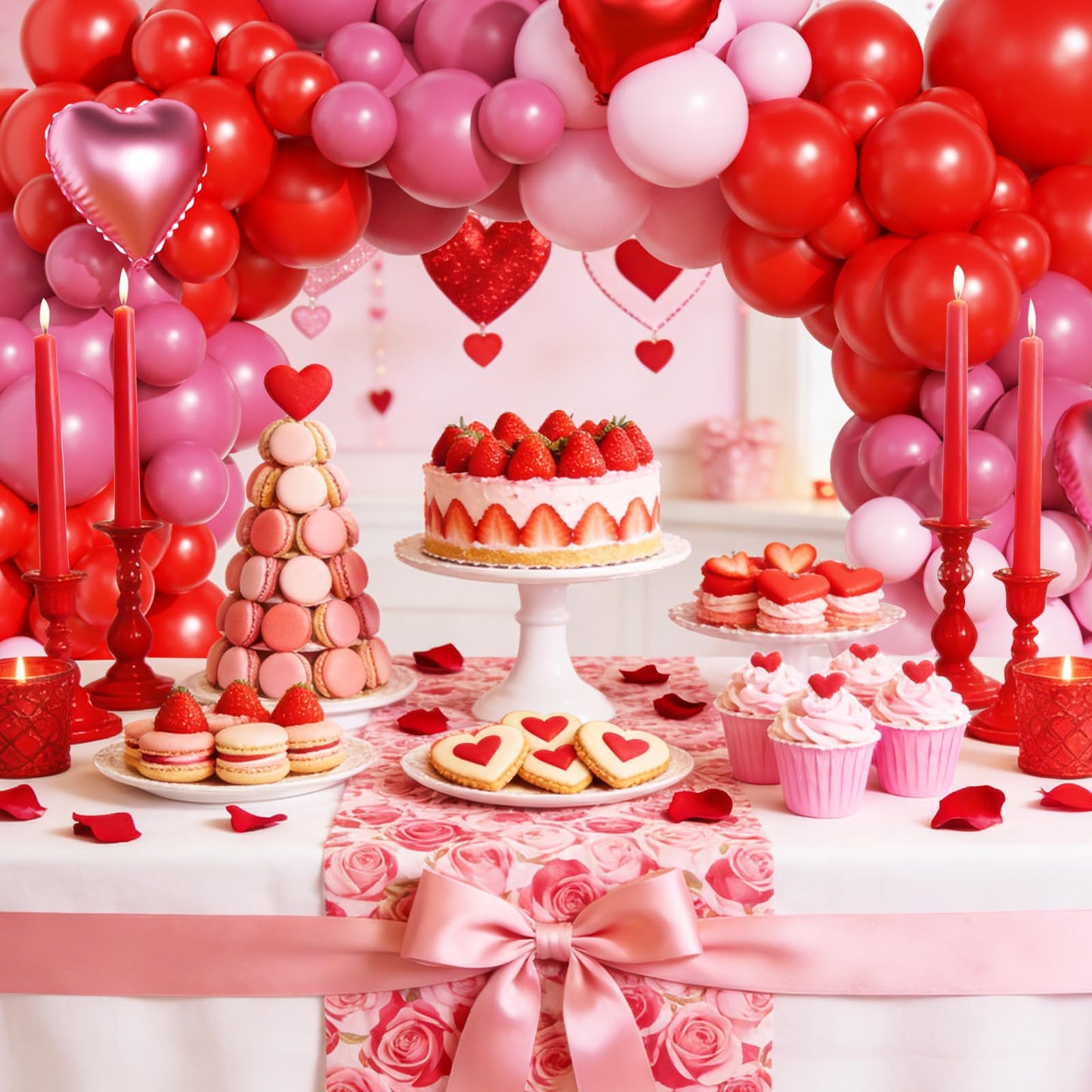Valentines Day Balloon Arch Kit, Valentine Pink Red Heart Balloons with Rose Petals for Bachelorette Bridal Wedding Memorial Engagement Birthday Galentines Romantic Valentines Party Decorations