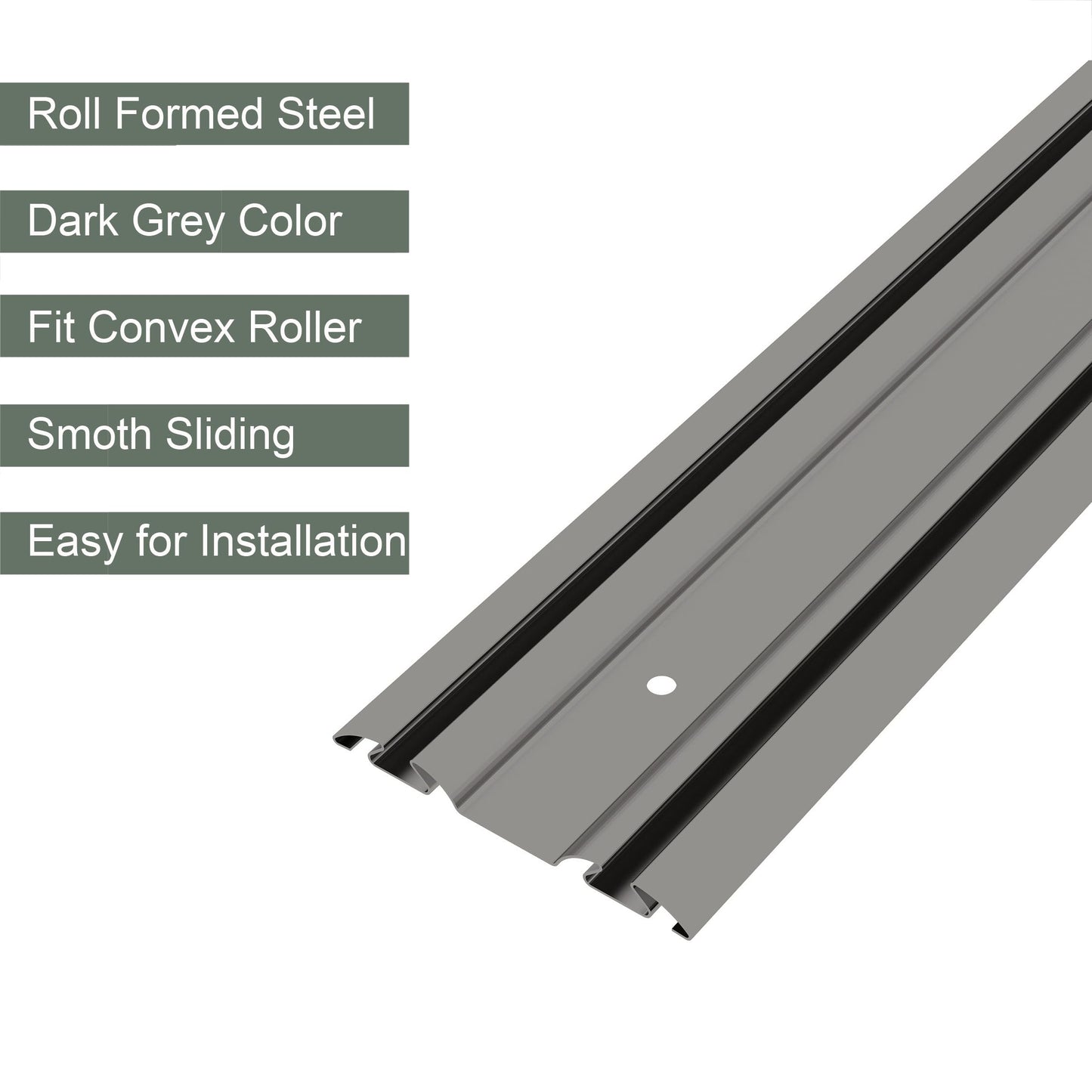 Bypass Mirror Closet Door Bottom Track, 60" Length, 2-11/16" Width, Gray Metal, Roll Formed Steel Sliding Door Guide Rail, Fit Convex Roller Assemblies
