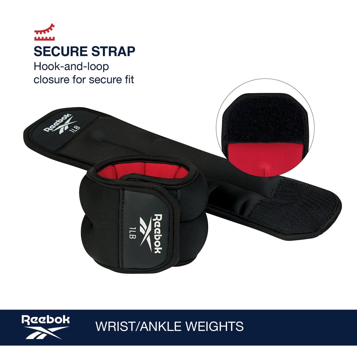 Reebok Wrist and Ankle Weights, 2 x 2 lb Wearable Weights for Intensifying Workout, Durable Polyester & Spandex Ankle & Wrist Weights, Home Workout Essentials & Gym Accessories for Women & Men