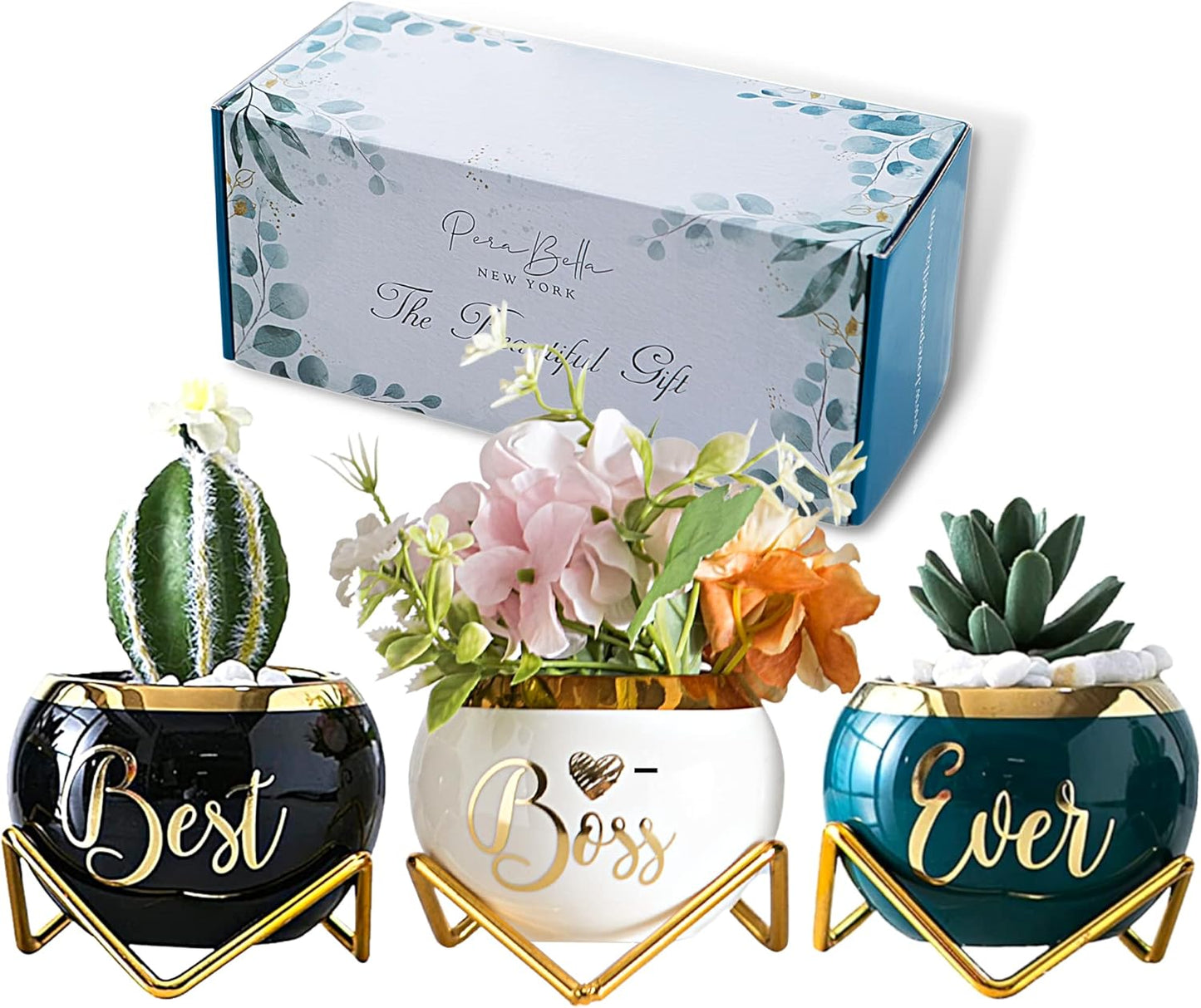 PeraBella Boss Gifts for Women | Thoughtful Succulent Pots - Perfect for Boss's Day & Birthdays - 3 Pcs