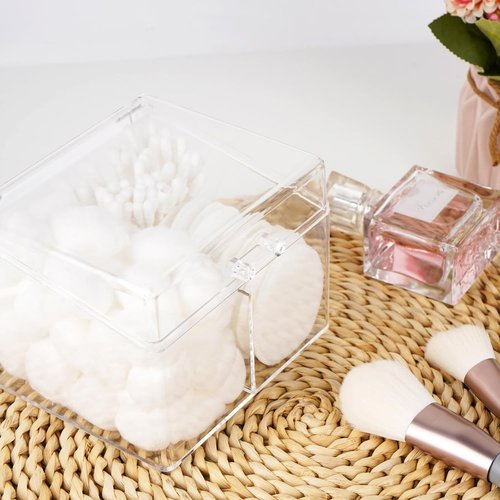 Adorila Cotton Swab Holder - 2-Compartment Design with Easy-Open Lid | Compact Clear Organizer for Bathroom
