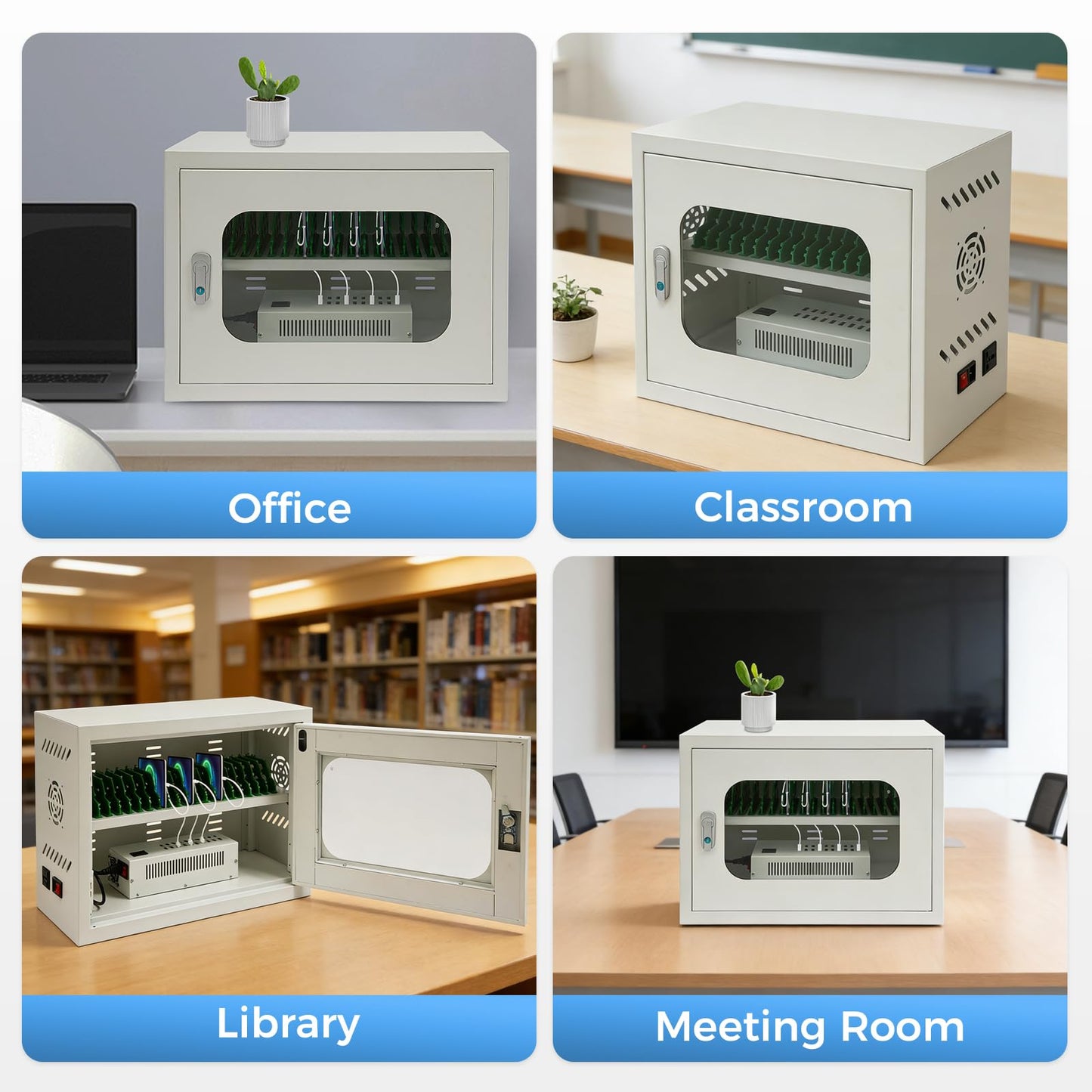 ChronosGear 20 Devices Mobile Phone Storage Cabinet, 200w Secure and Convenient Locking Charging Station, Cellphone Locker with Individual Ac Outlets for Schools, Governments, Factories (White-1)