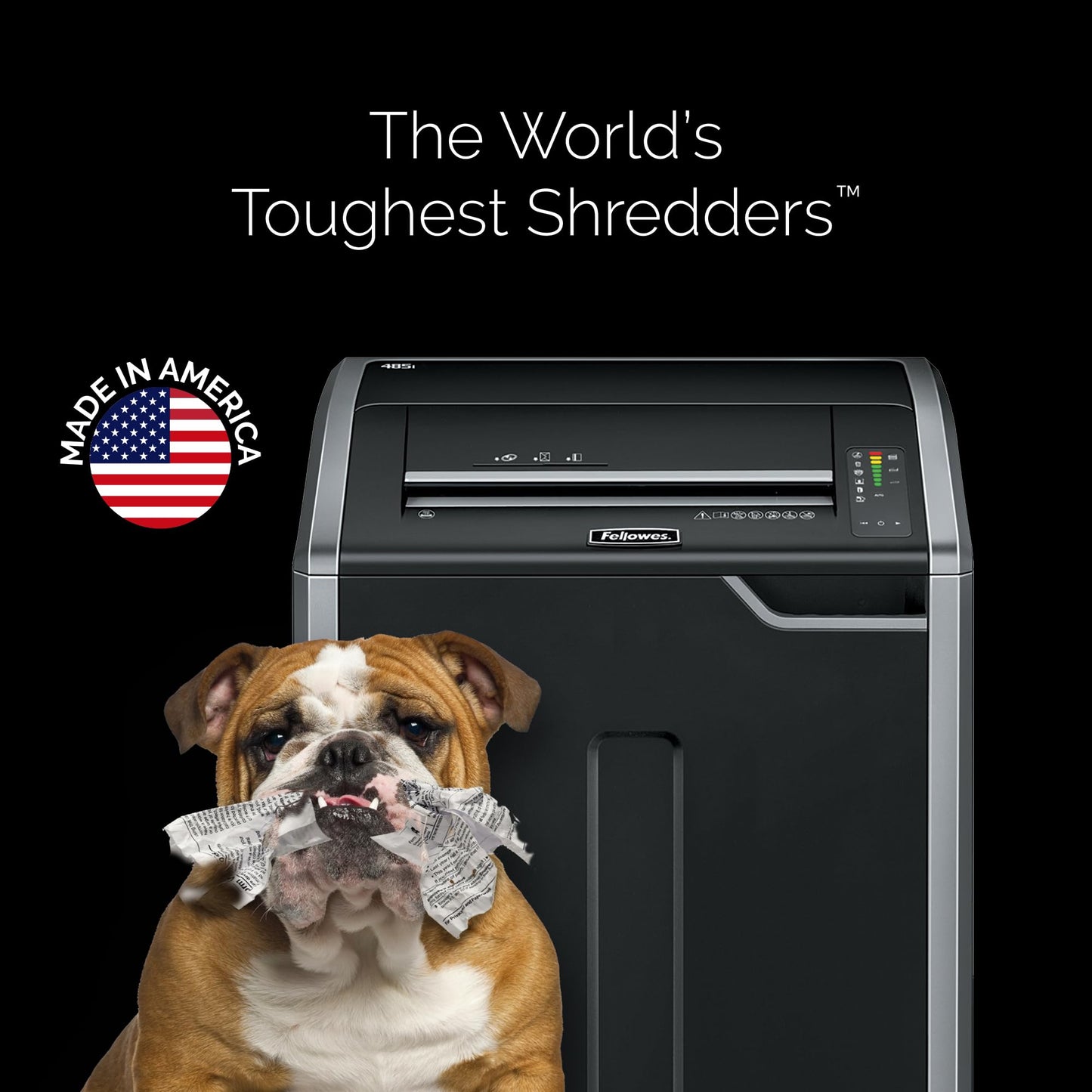 Fellowes Powershred 485i 100% Jam Proof Commercial Grade 38-Sheet Strip-Cut Paper Shredder, TAA Compliant (38480)