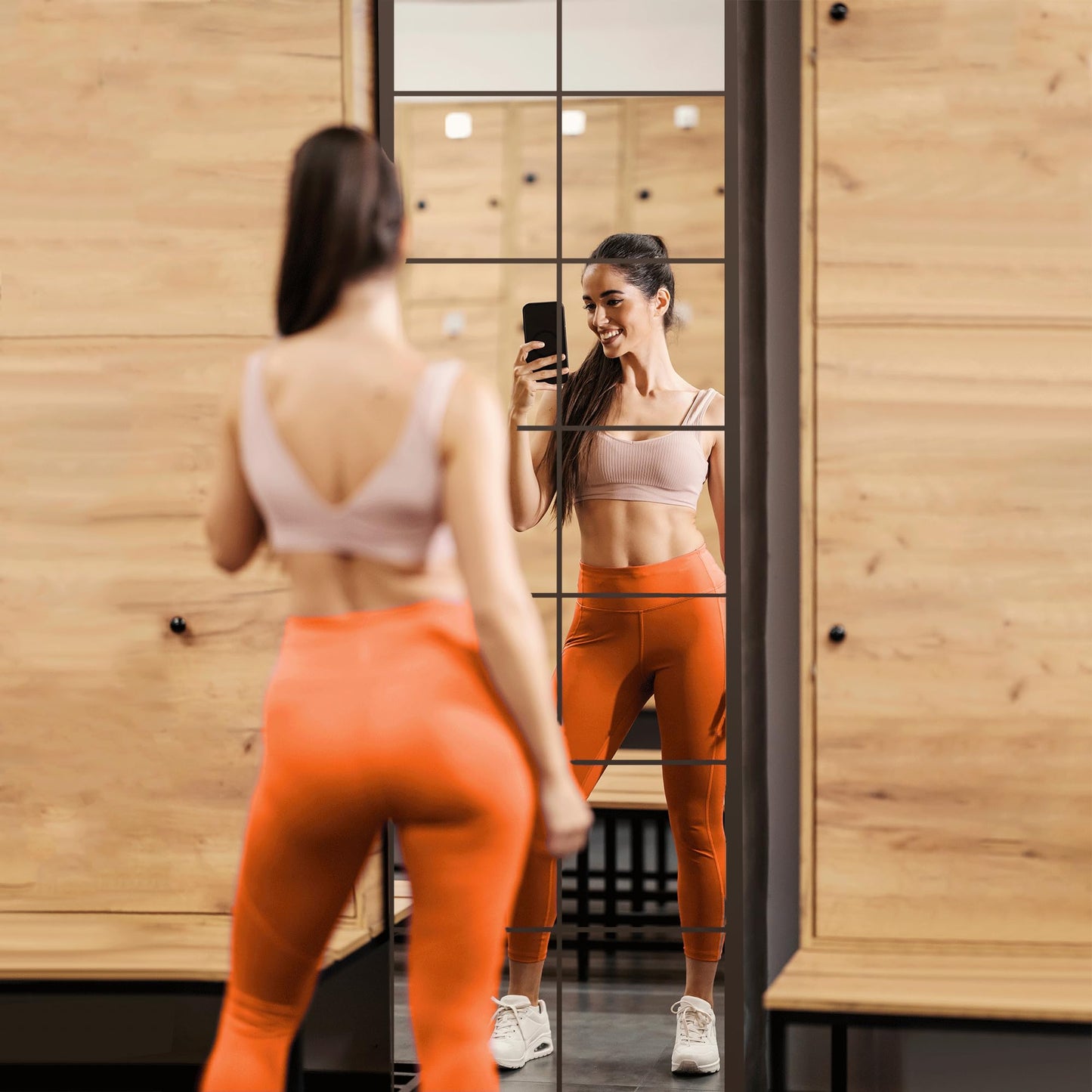 Delma Home Gym Mirrors, 12'' x 12'' Glass Mirror Tiles (16 PCS), Square Large Wall Mirror for Home Gym, Bedroom, Door,Bathroom, Frameless Mirror Sets