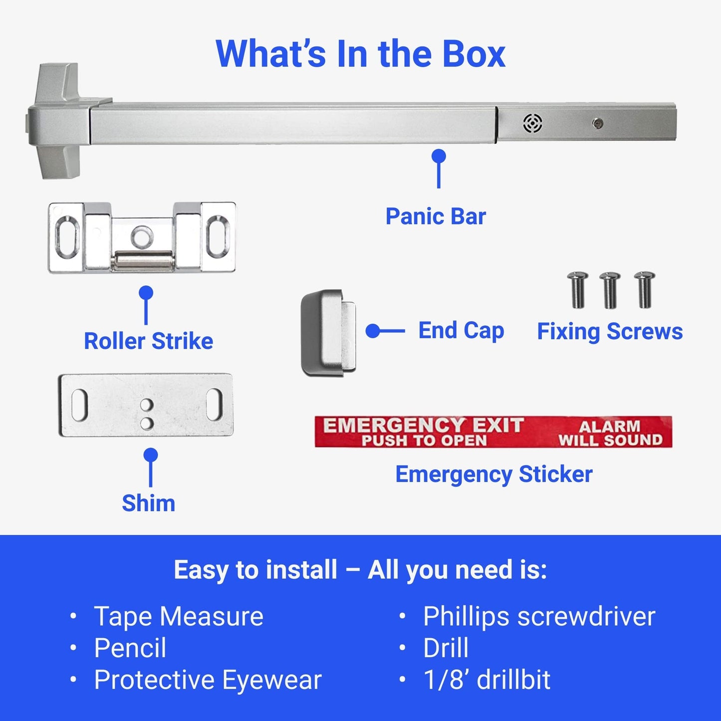 FORTSTRONG Commercial Door Push Bar Panic Exit Device with Alarm - Panic Bars for exit Doors - Loud Warning Strike Bar with Warning Stickers - FS-850A Instructions Included