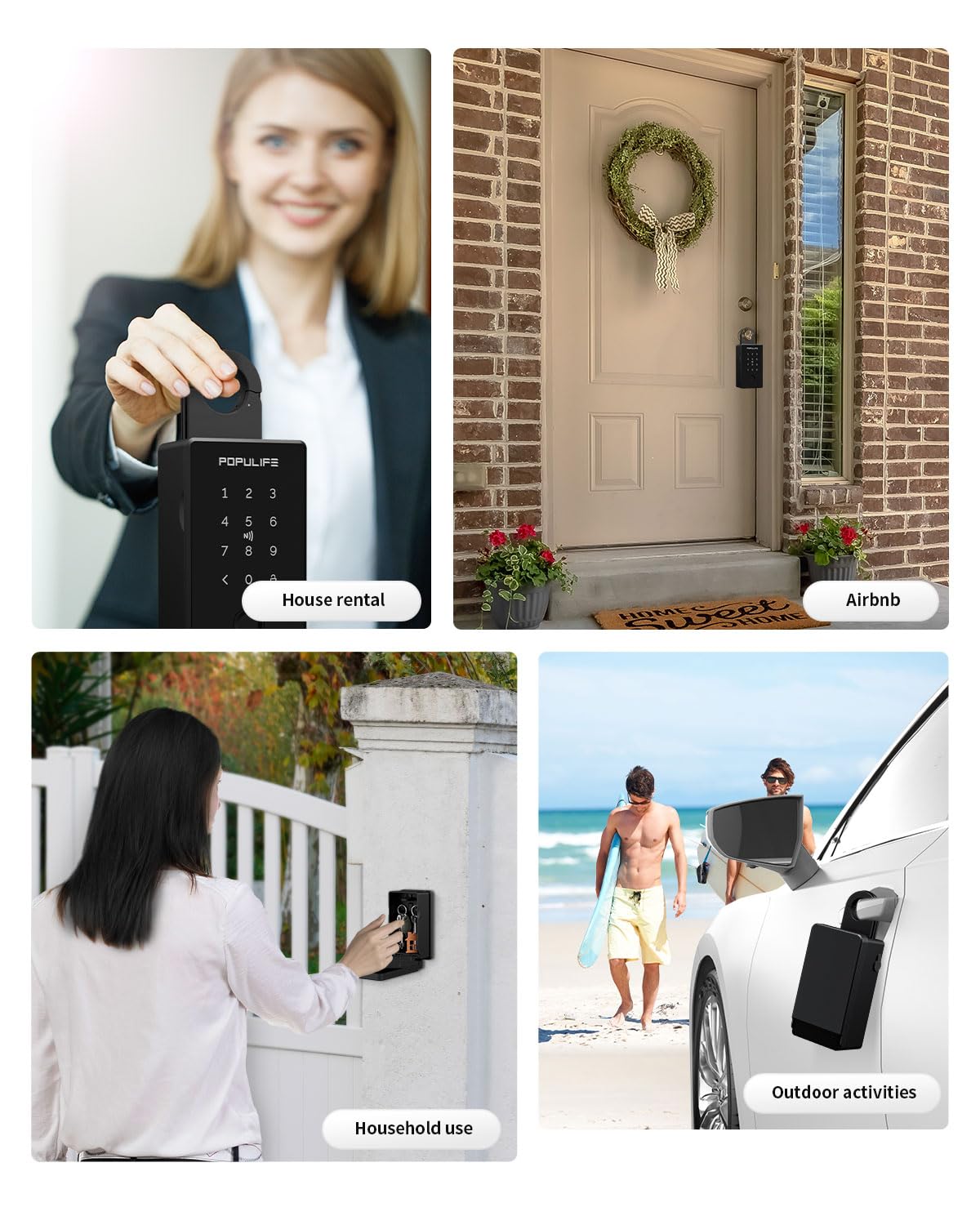 Populife Smart Fingerprint Lock Box for Keys with Code, Wireless Remote Access Key Lock Box for Outside, Digital Key Lockbox for Realtor Airbnb, Work Offline