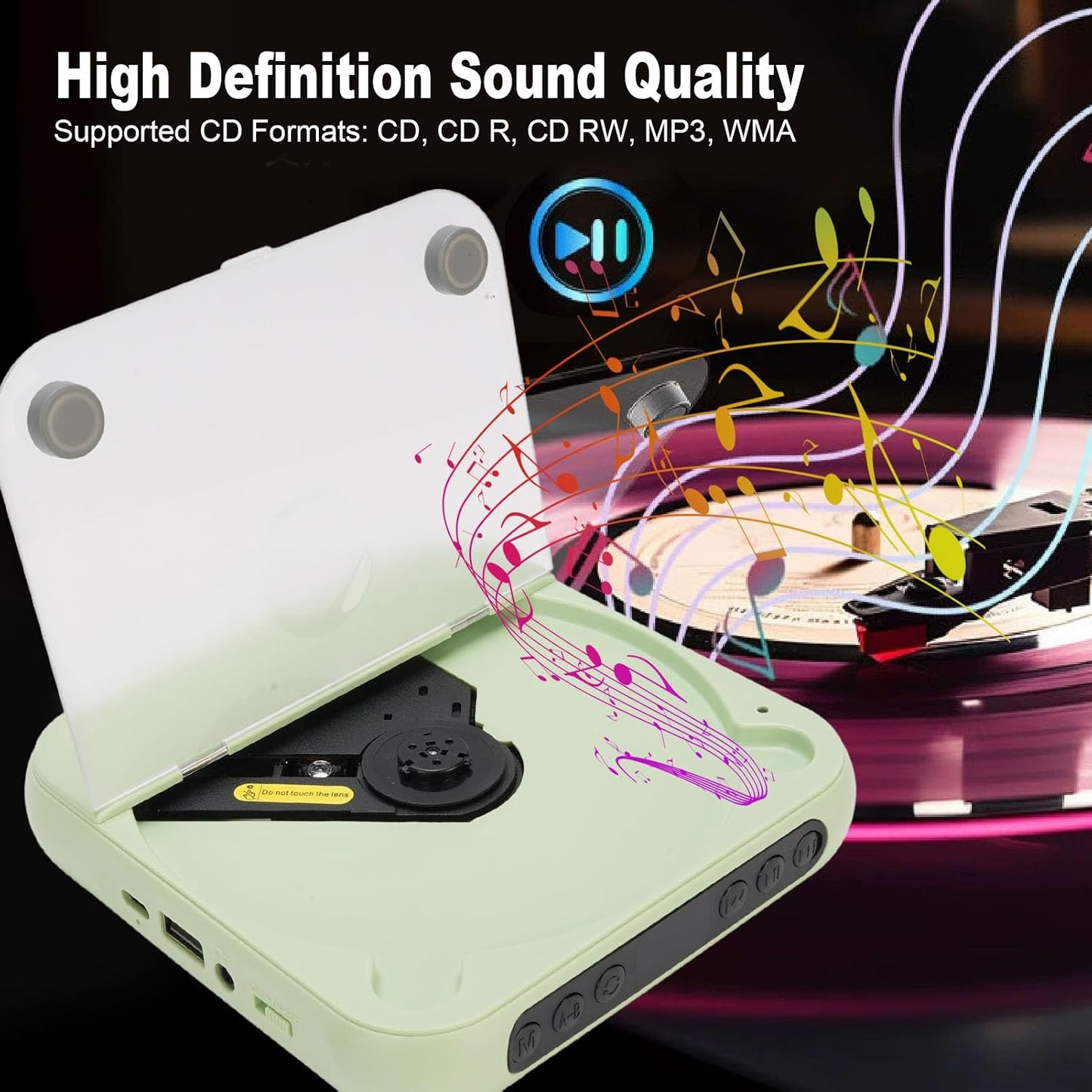 FAUOSWUK MP3 Portable CD Player cd Player Small Wall CD Players for Home with Speakers Stereo Sound, Rechargeable
