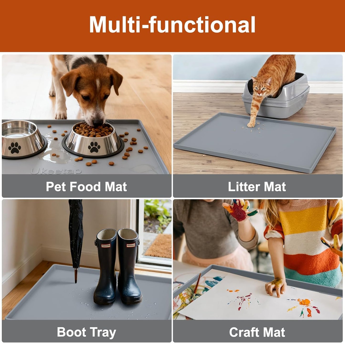 Ukeetap Extra Thick Silicone Mat - Waterproof Under Sink Mat for Kitchen & Bathroom | 34" x 22", Gray