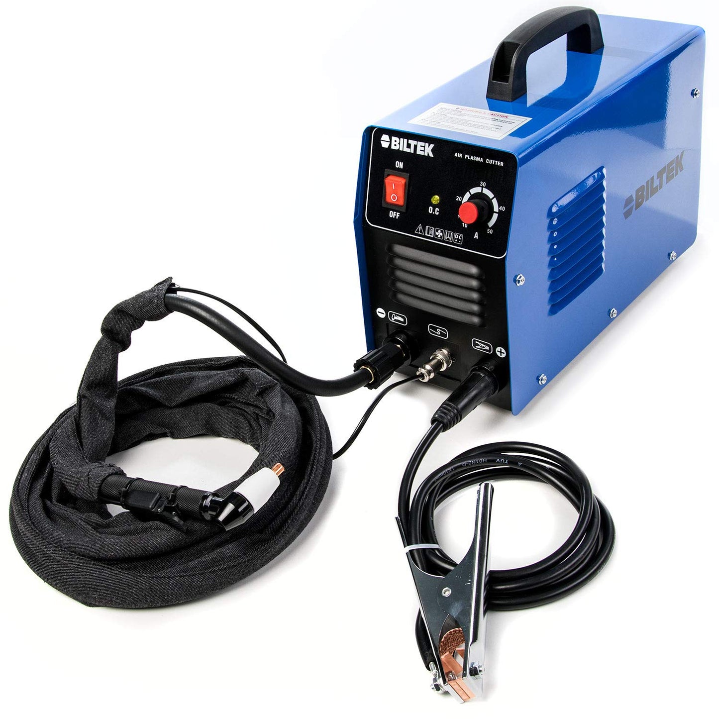 Biltek 50Amp Non-Pilot Arc Plasma Cutter, Dual Voltage 110V/220V with Pre-Attached 110V US Plug, 1/2 Inch Cut, Blue