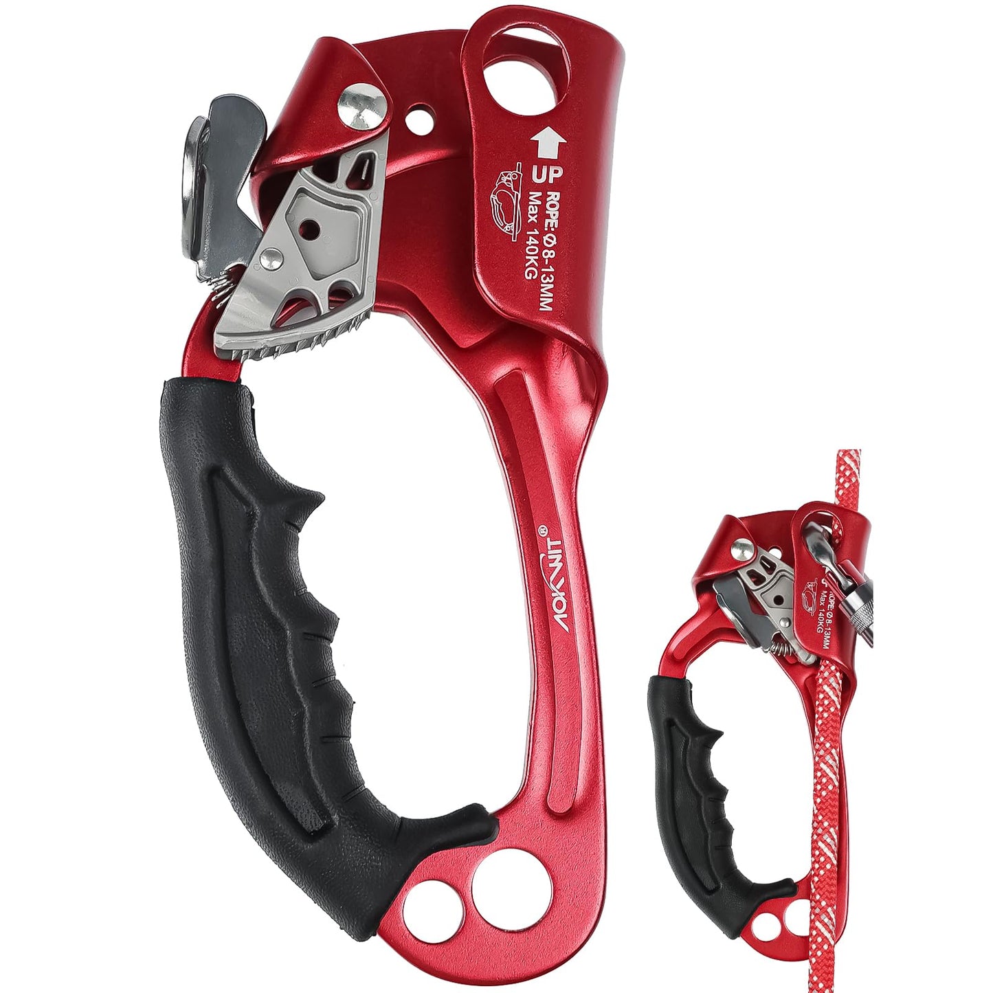 AOKWIT UIAA & CE Certified Rope Ascender Aluminum Alloy Rock Climbing Gear Strong Rigging Rappelling Equipment for Rock Tree Climbing Arborist Rescue Mountaineering Caving (Left Hand Red 1)