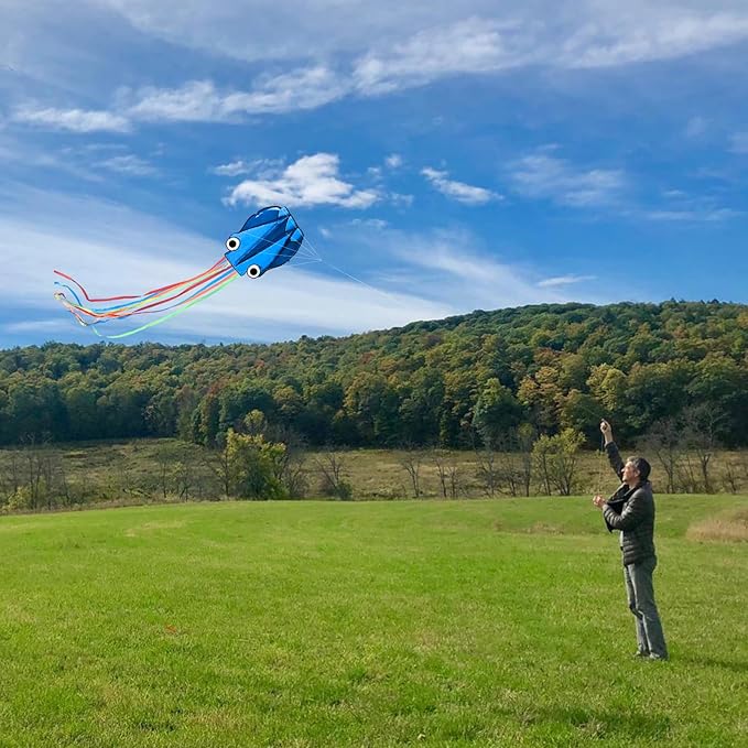 Octopus Kites for Kids & Adults Easy to Fly, 24”x 158” Large Soft Kite Kit for Boys and Girls, Single Line 3D Beach Kite Set for Teens,Perfect for Outdoor Activities