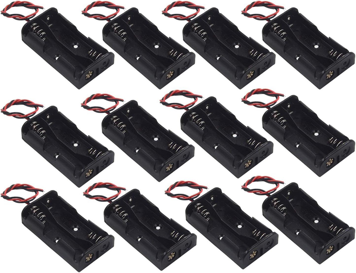 WAYLLSHINE 12Pcs 2 1.5V 2 x AA Battery Holder Case Box, AA Battery Holder with Wire Leads