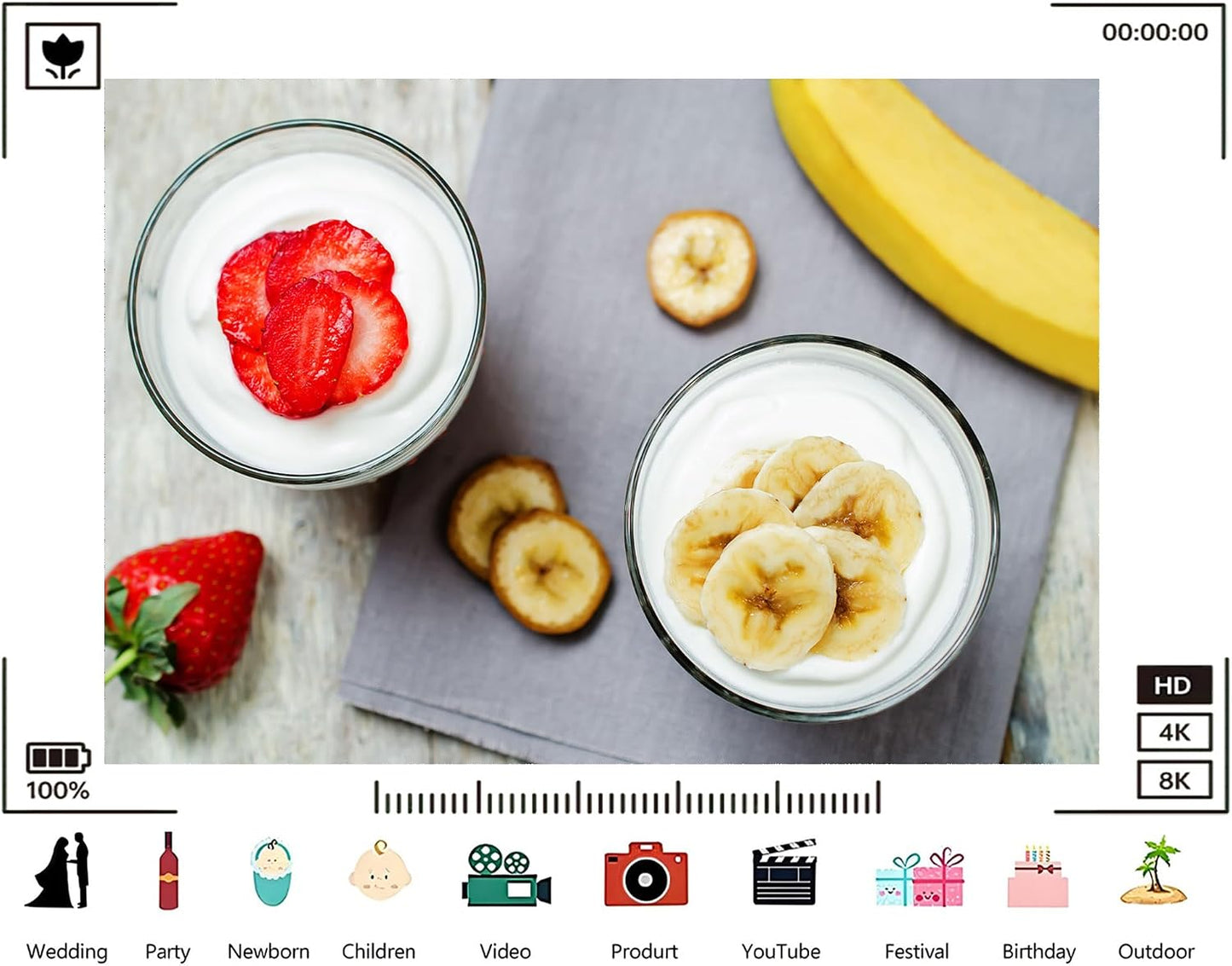 TryKid 10x8ft Strawberry Banana Yogurt Parfait Backdrop Fresh Fruit Healthy Snack Scene Photography Background Brunch