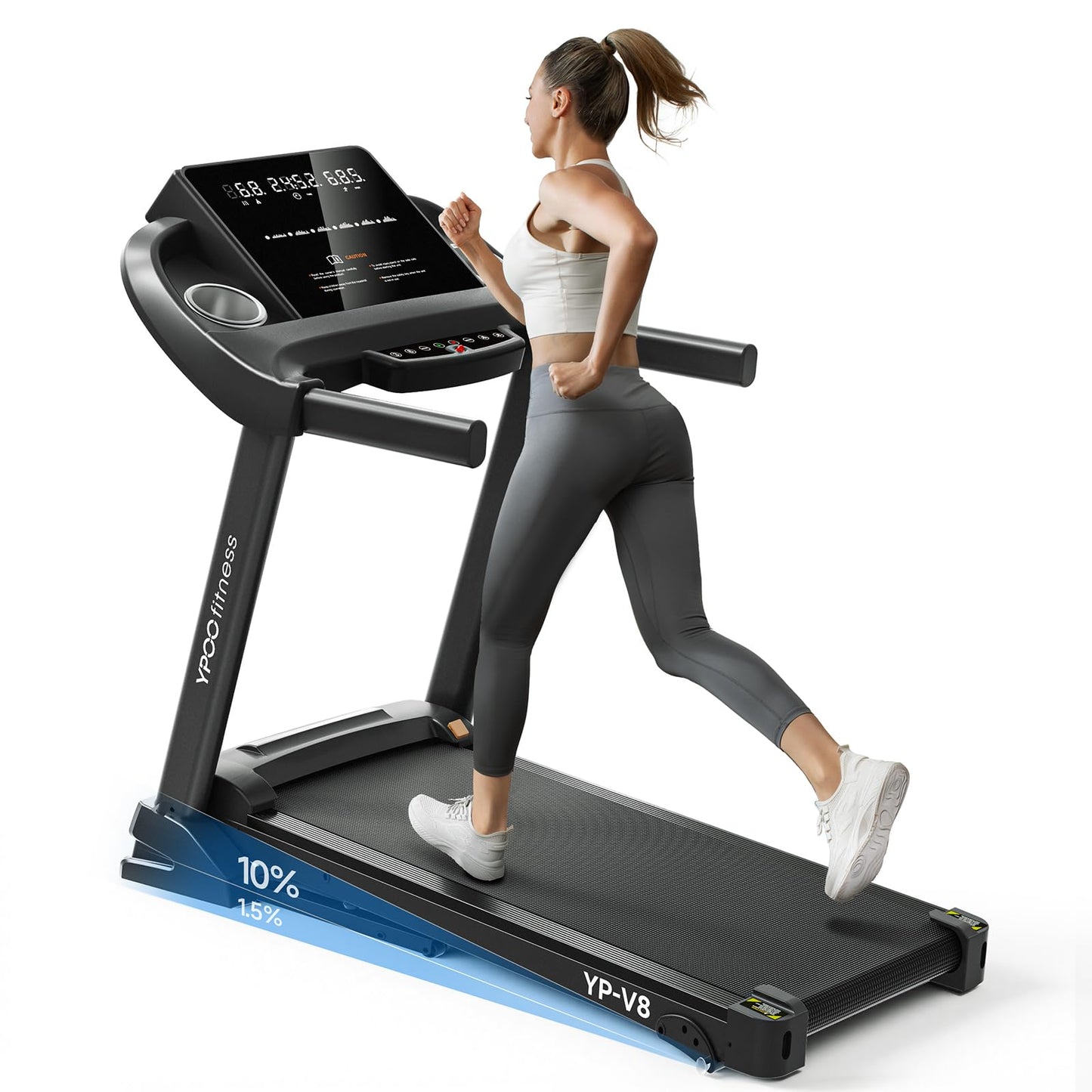 YPOO Treadmills for Home Use, Walking Pad Treadmill with Incline, Auto Foldable Treadmills for Home, 8.0 MPH Running Treadmill with Bluetooth Enabled, 300 lbs User Capacity