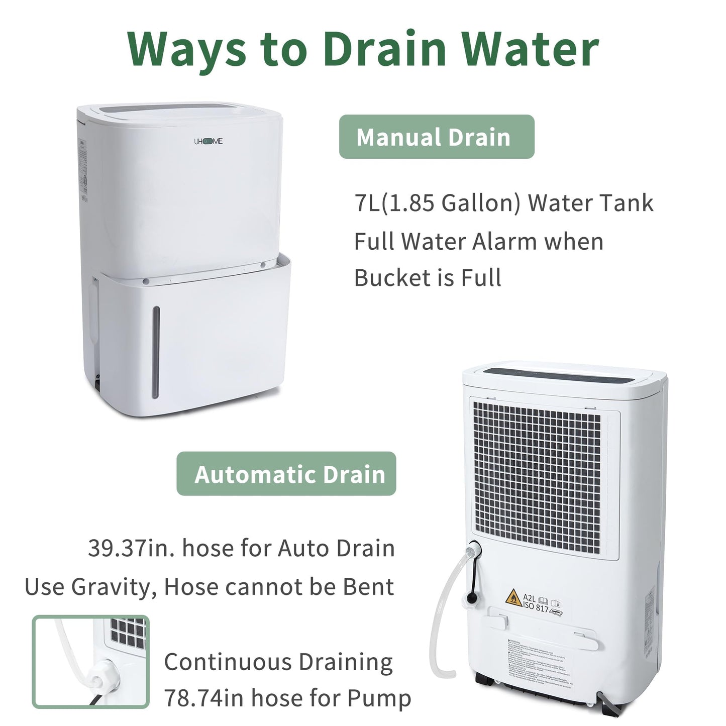 Uhome 150 Pints Dehumidifier with Pump - 7000 Sq. Ft Quiet Dehumidifier for Home, Large Basement, Storages and Large Rooms with 1.85Gallon Water Tank