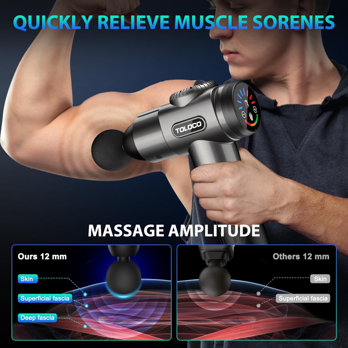 TOLOCO Massage Gun, Deep Tissue Back Massage for Athletes for Pain Relief, Percussion Massager with 10 Massages Heads & Silent Brushless Motor, Mothers Day Gifts, Grey