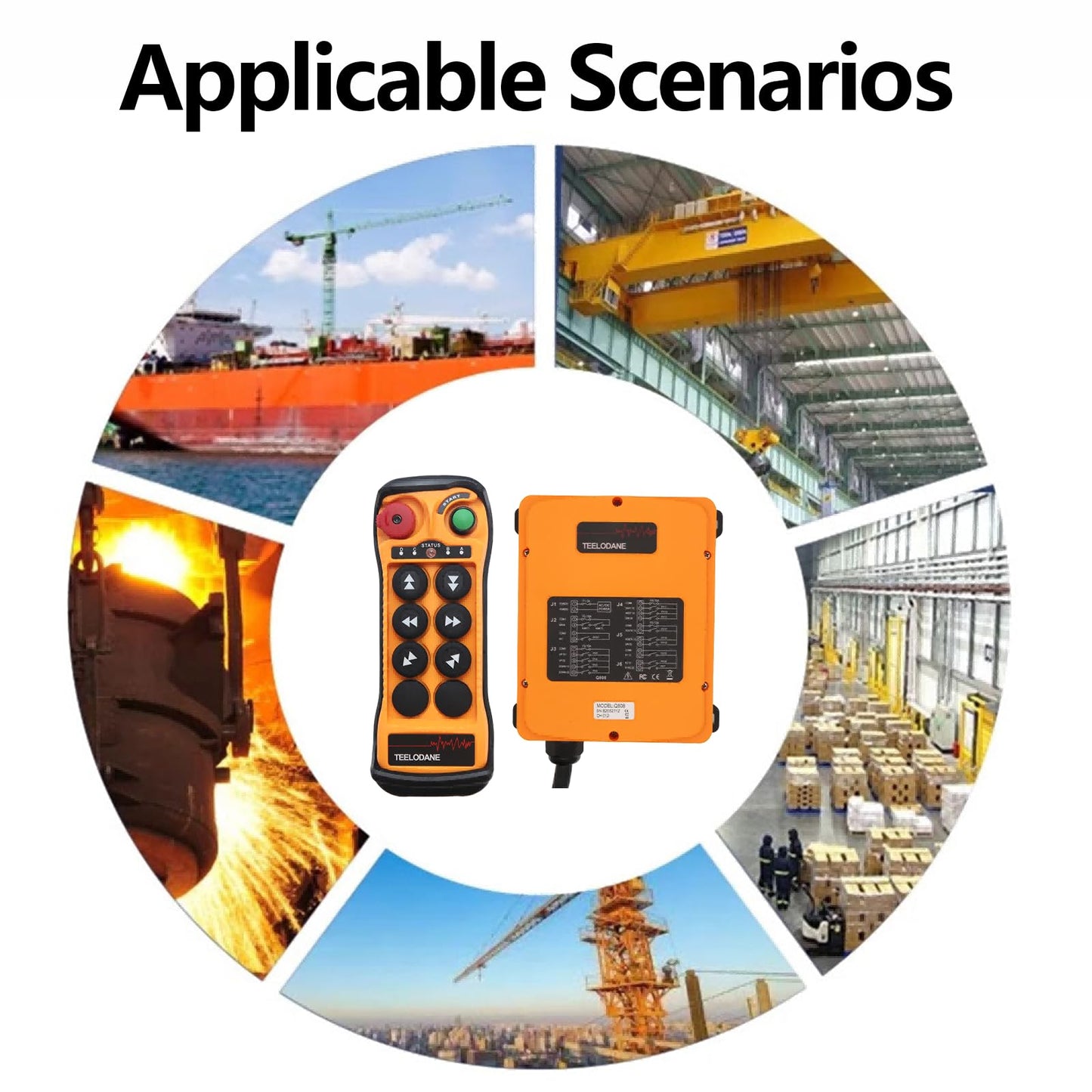 TEELODANE Q606 24V/110V/220V Industrial Wireless Remote Control 6 Button Dual Speed, IP65 Waterproof, Reinforced Nylon Housing, Heavy Duty Radio Controller for Crane Hoist Lift Winch (AC/DC 24-264V)
