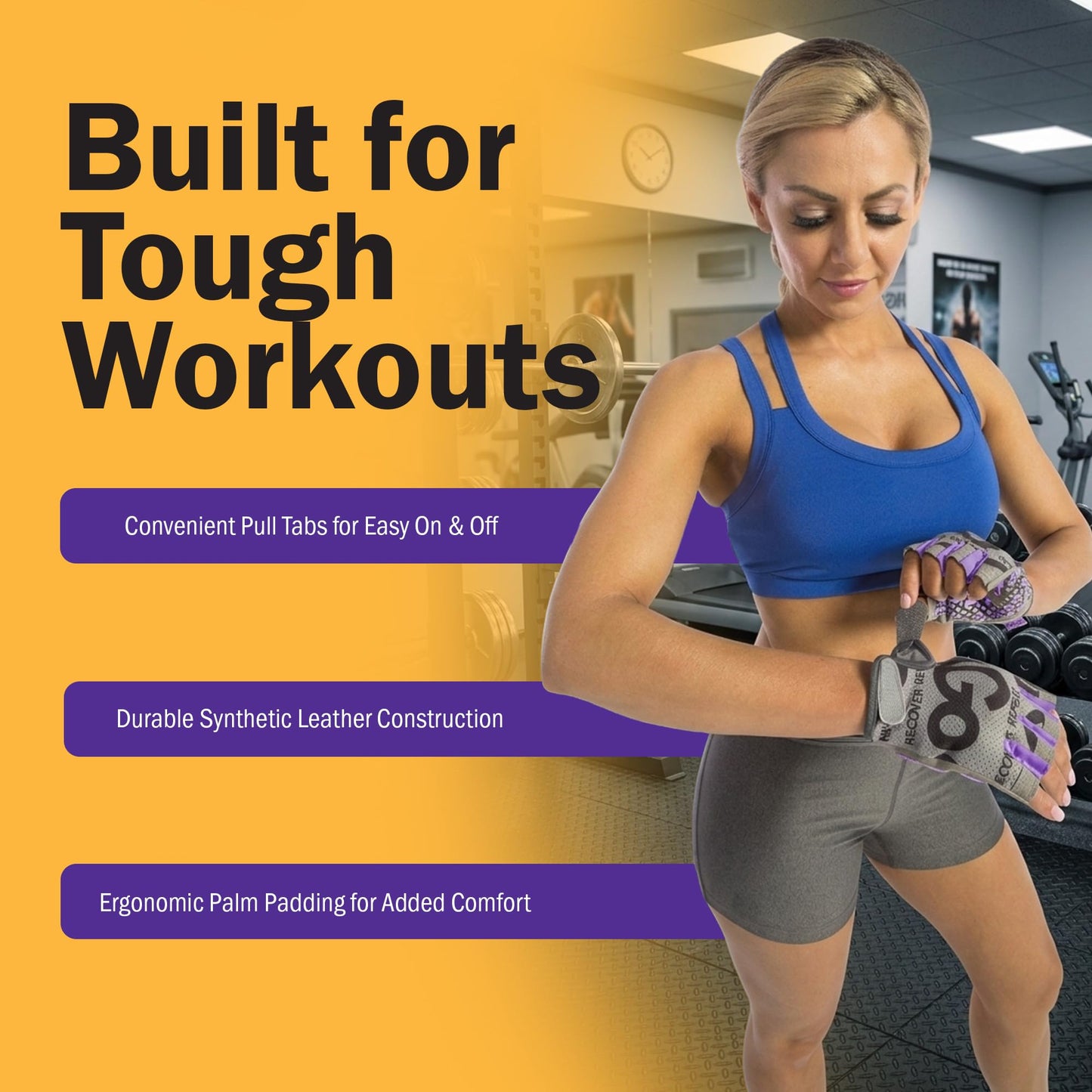 GoFit Women's Medium Pro Trainer Gloves – Workout & Weightlifting Gloves with Adjustable Wrist Support, Breathable Palm Grip, and Durable Synthetic Leather for Gym & Fitness, Purple