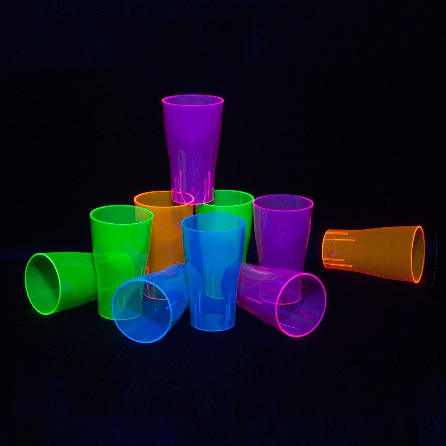 Party Essentials N161090 Brights Plastic Party/ Pint Glasses, 16-Ounce Capacity, Assorted Neon Pink/Green/Blue/Orange (Case of 120)