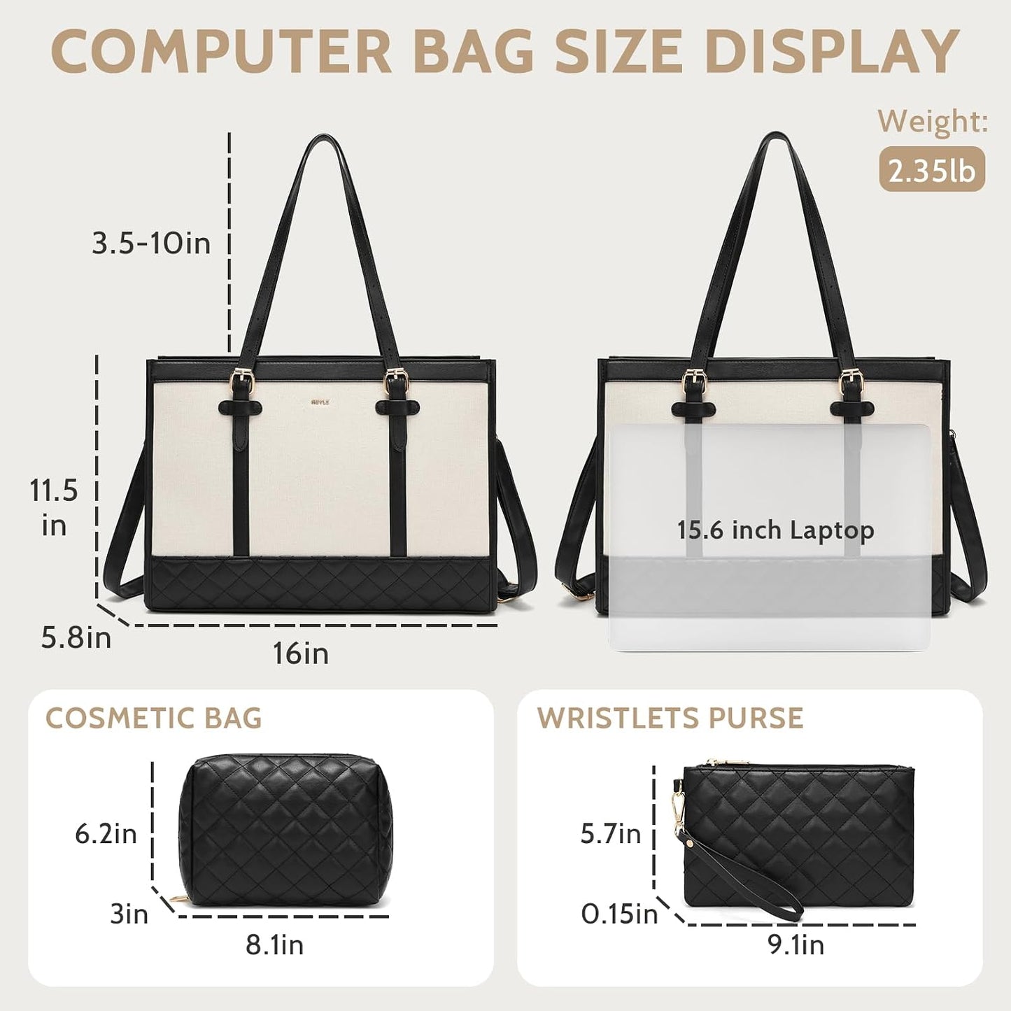 Keyli 3pcs Women,15.6 Inch Laptop Bag for Canvas Tote Bag Work Bags Large Business Computer Briefcase Shoulder Handbag