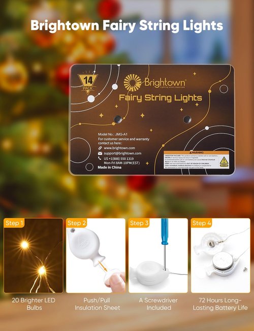 Brightown LED Fairy Lights - 14 Pack Battery Operated 7ft Waterproof Silver Wire Twinkle Lights for DIY Decor