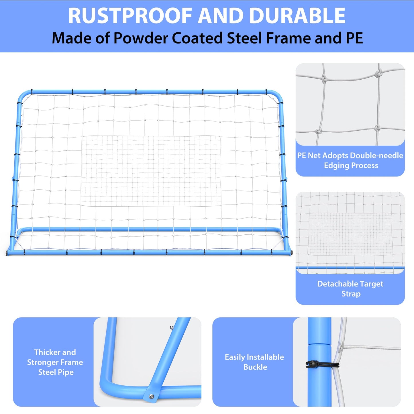 GarveeLife 6X4 Ft Adjustable Soccer Rebounder Net, Heavy Duty Soccer Rebound Net with Iron Frame, Rust Resistant, Football Training Equipment for Backyard/Field, Easy Assembly
