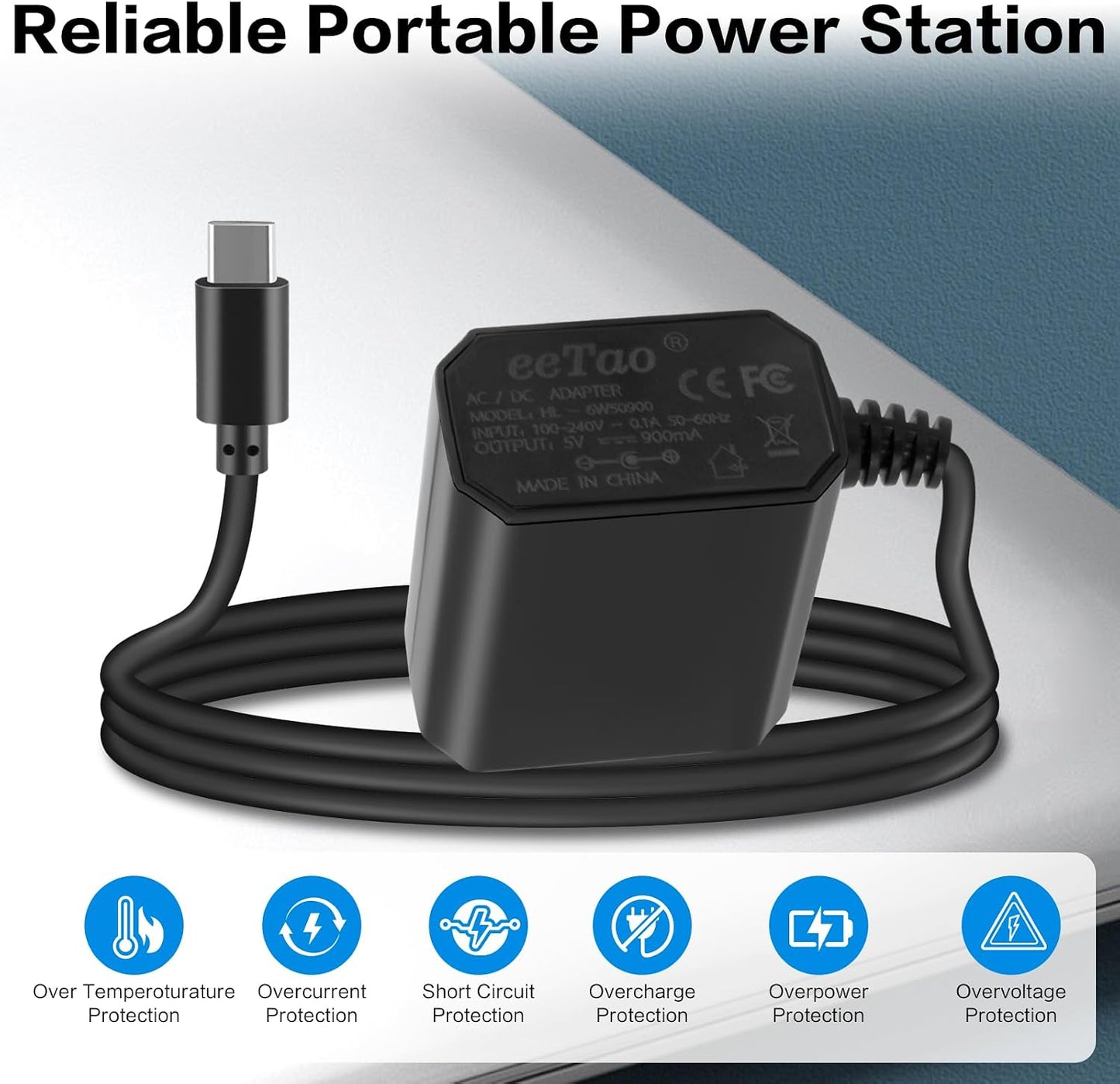 eeTao 5V 123X 6100mAh DC5.0V Charger USB-C for Launch Creader Professional Professional Diagnostic Tool Battery USB