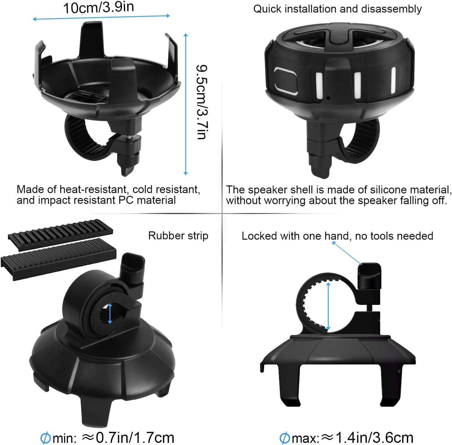 XLEADER V5.4, IPX7 Navigation,10W 24H Upgraded, Pro Bike Speaker, with Handlebar Mount, Bluetooth Waterproof, Silicone
