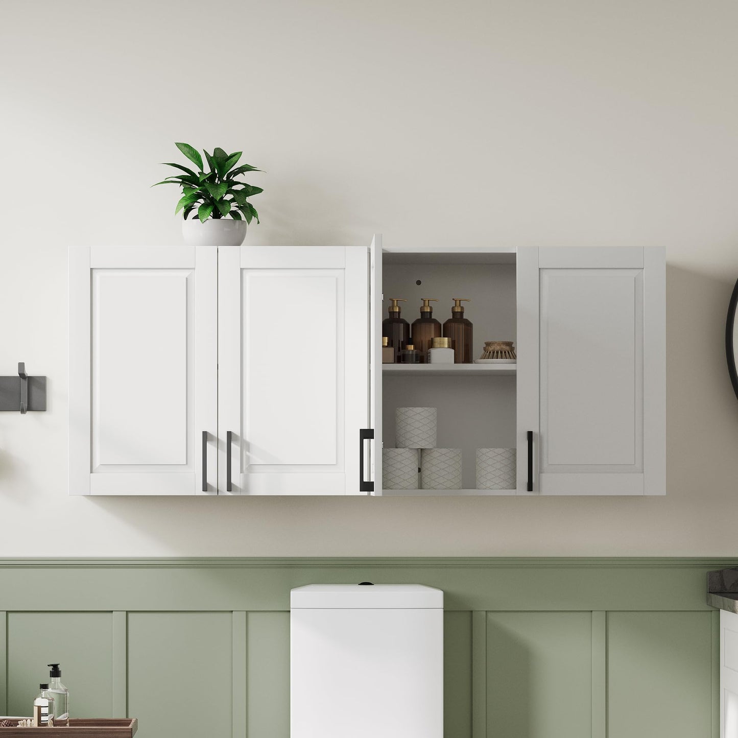 ChooChoo Laundry Room Cabinets, 4 Doors Wall Mounted Storage Cabinet, Kitchen Wall Storage, Bathroom Wall Cabinet, White
