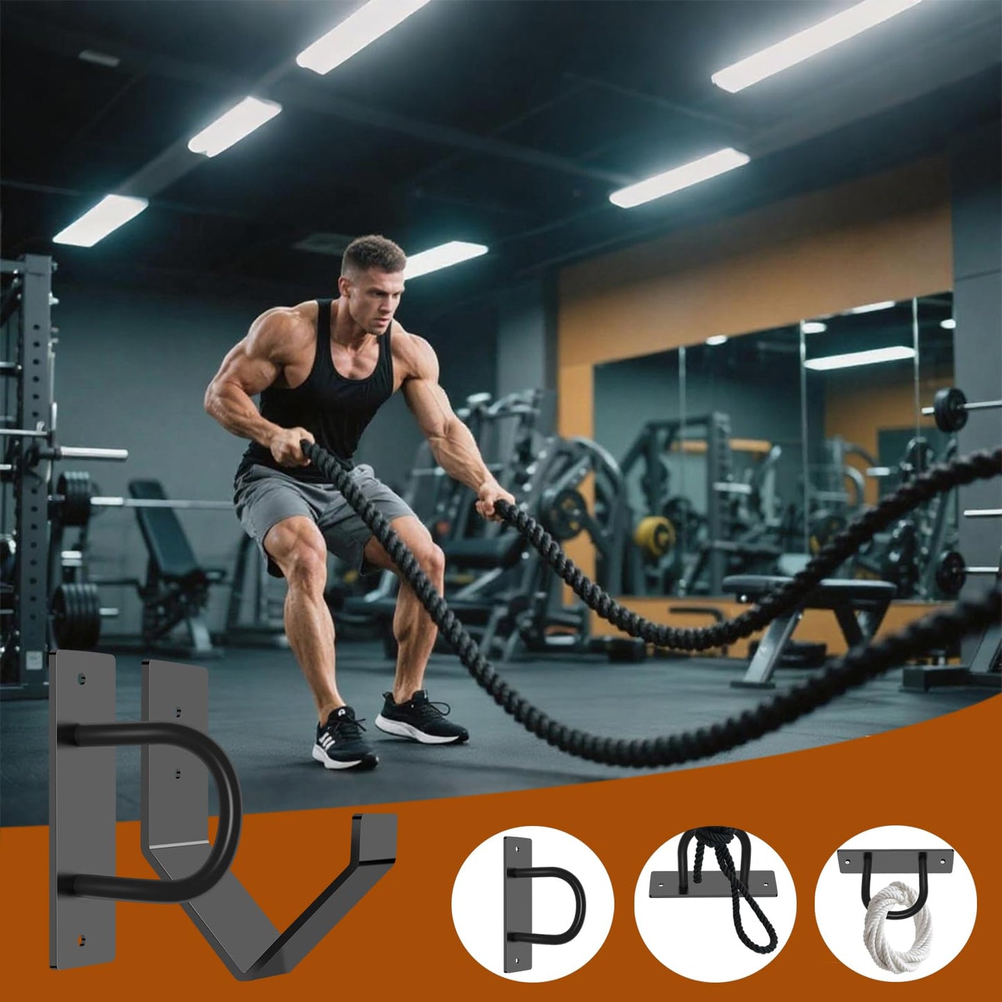 Lealan Heavy Duty Battle Rope Wall Anchor Kit with 1 Storage Hook, Wall Mount for Home Gym Training