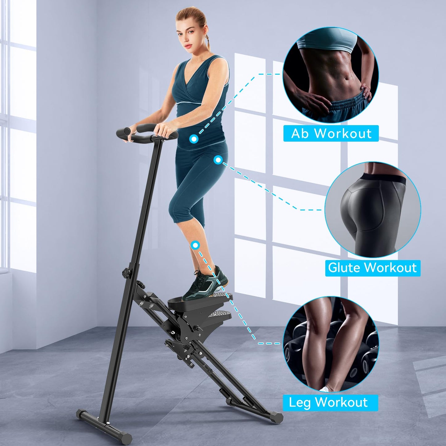 Stair Stepper for Home,Stair Climber Foldable,Large Pedal Vertical Climber Machine for Full-Body Workout,Steppers for Exercise at Home with 300LBS Loading Capacity (Single handrail-Black)