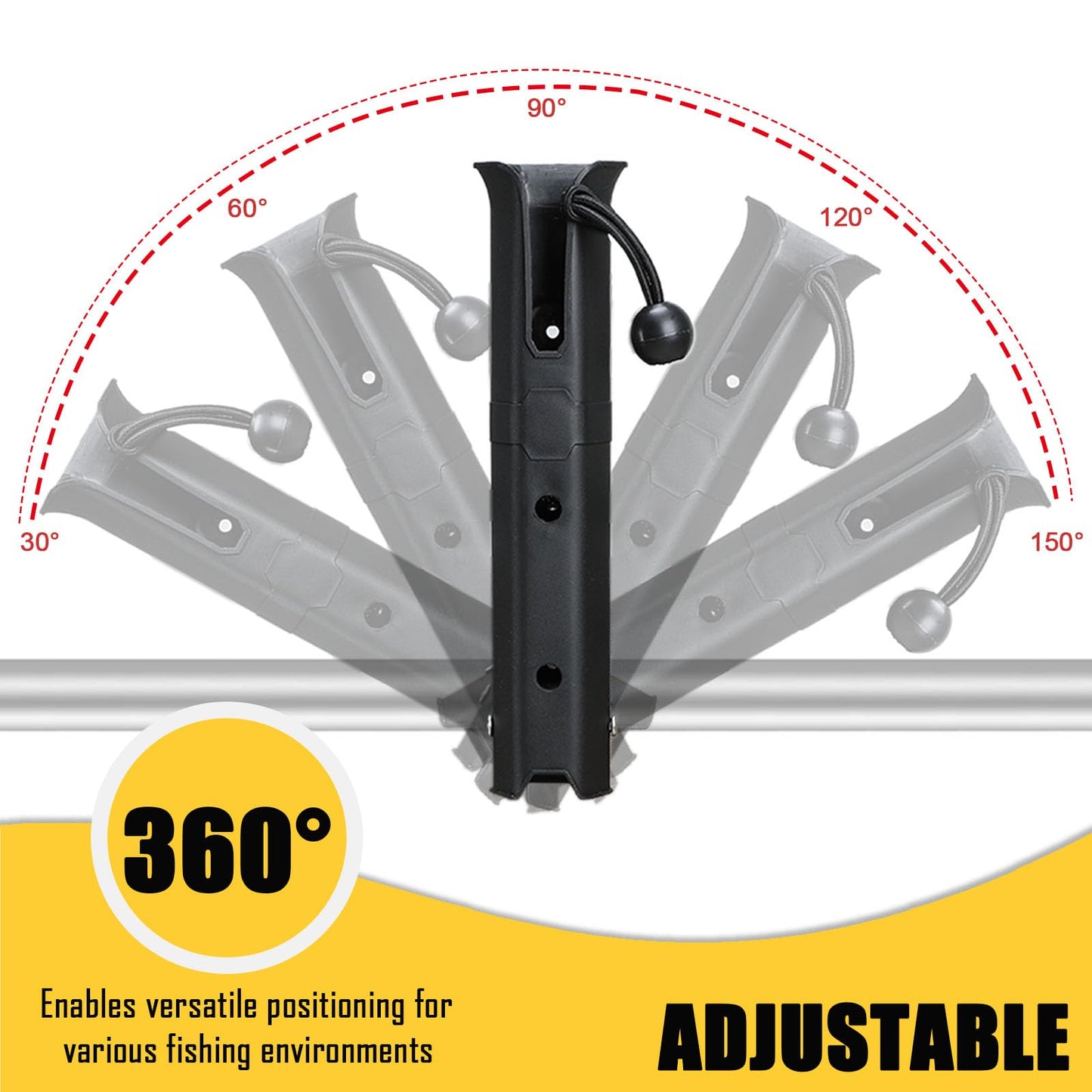 VEXPLO Adjustable Pole Mount Bike Fishing Rod Holder for Bicycle, Boat, Chairs, Cart, Scooter, Motorcycle, ATV & Beach Car, Fishing Pole Holder for Bike Rack with Mount Clamp (1.6" Inner Diameter)