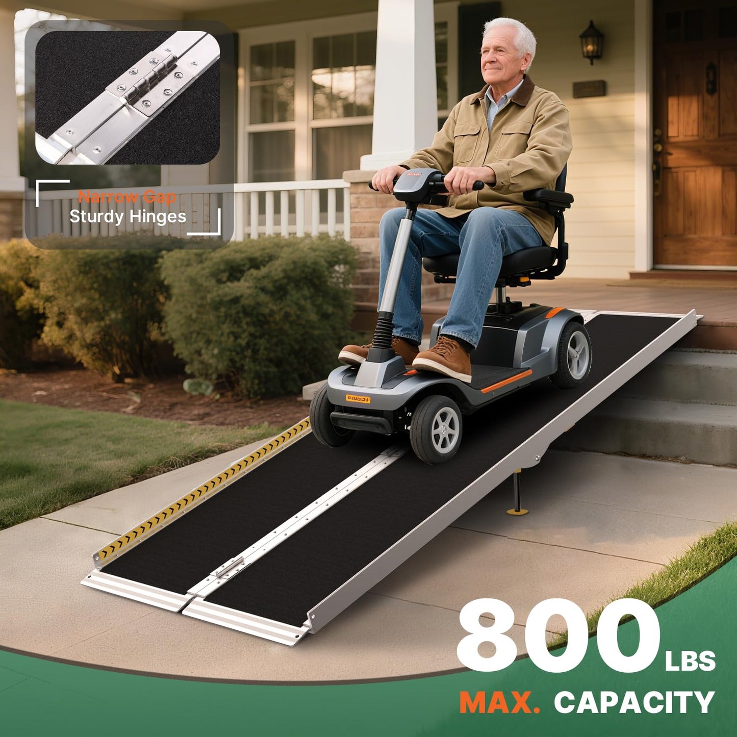 6FT Portable Wheelchair Ramp, Non-Skid Aluminum Ramps for wheelchairs for Home, Threshold ramps for doorways, Wheelchair ramps for Home Steps, Stairs, Curbs, Scooter, Entrance, 800LBS Capacity
