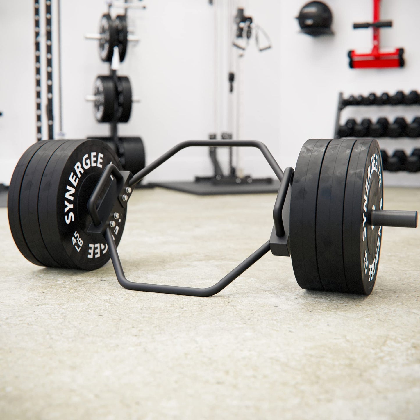 Synergee 7kg Black Olympic Hex Barbell Trap Bar with Standard Height Handles for Squats, Deadlifts, Shrugs and Power Pulls. 49” Long Bar with 10” Sleeve.