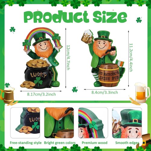 Jetec St. Patrick's Day Leprechaun Figurines - 5" Wooden Table Sign Centerpieces for Irish Home Decor
