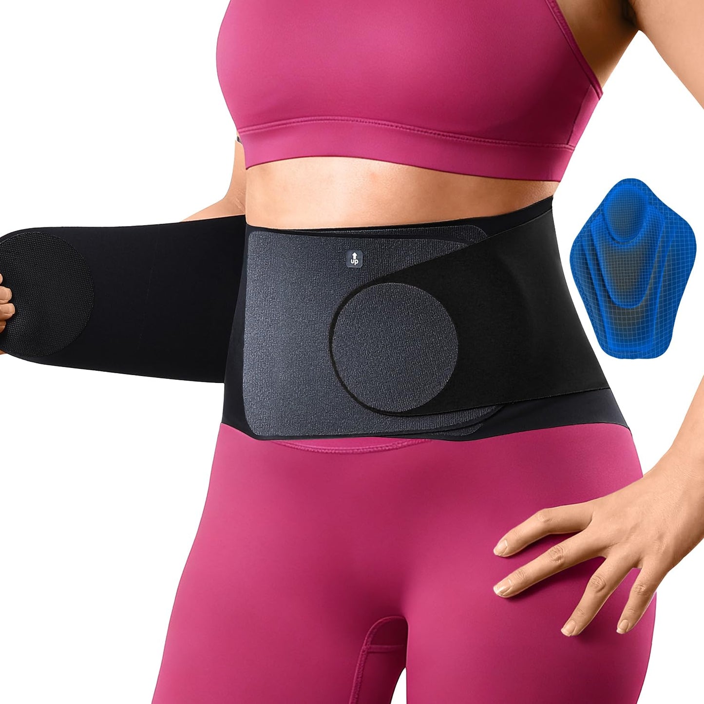 Fitomo Ultra Thin Back Brace for Women Men, Seamless Yoga Fabric for All Day Comfort, Slim-Fit, Wear under Clothes, Removable Lumbar Pad for Lower Back Pain, Sciatica, Posture, Lifting, Black, Size S