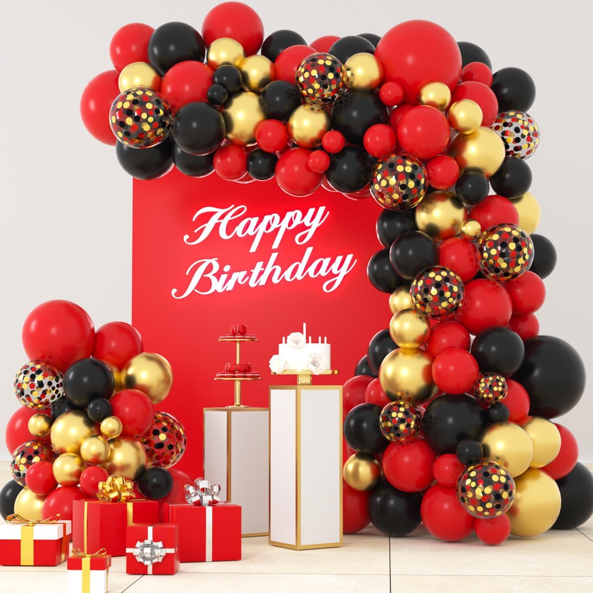 Red Black Gold Balloon Garland Arch Kit - Perfect for Casino, Poker, Graduation, and Wedding Parties