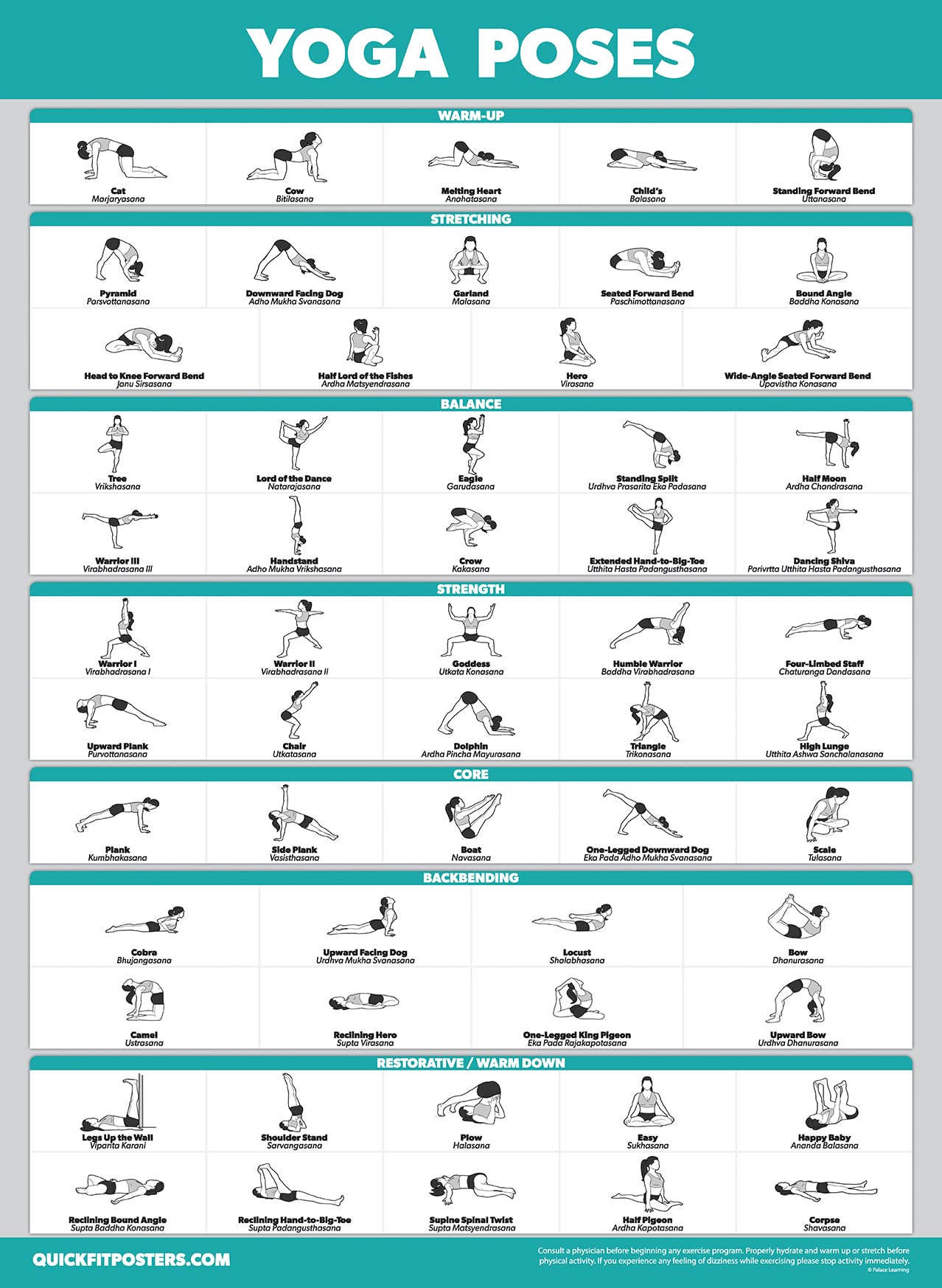 4 Pack - Pilates Workout Volume 1 & 2 + Yoga Poses Volume 1 & 2 - Exercise Poster Set (18 x 24, LAMINATED)