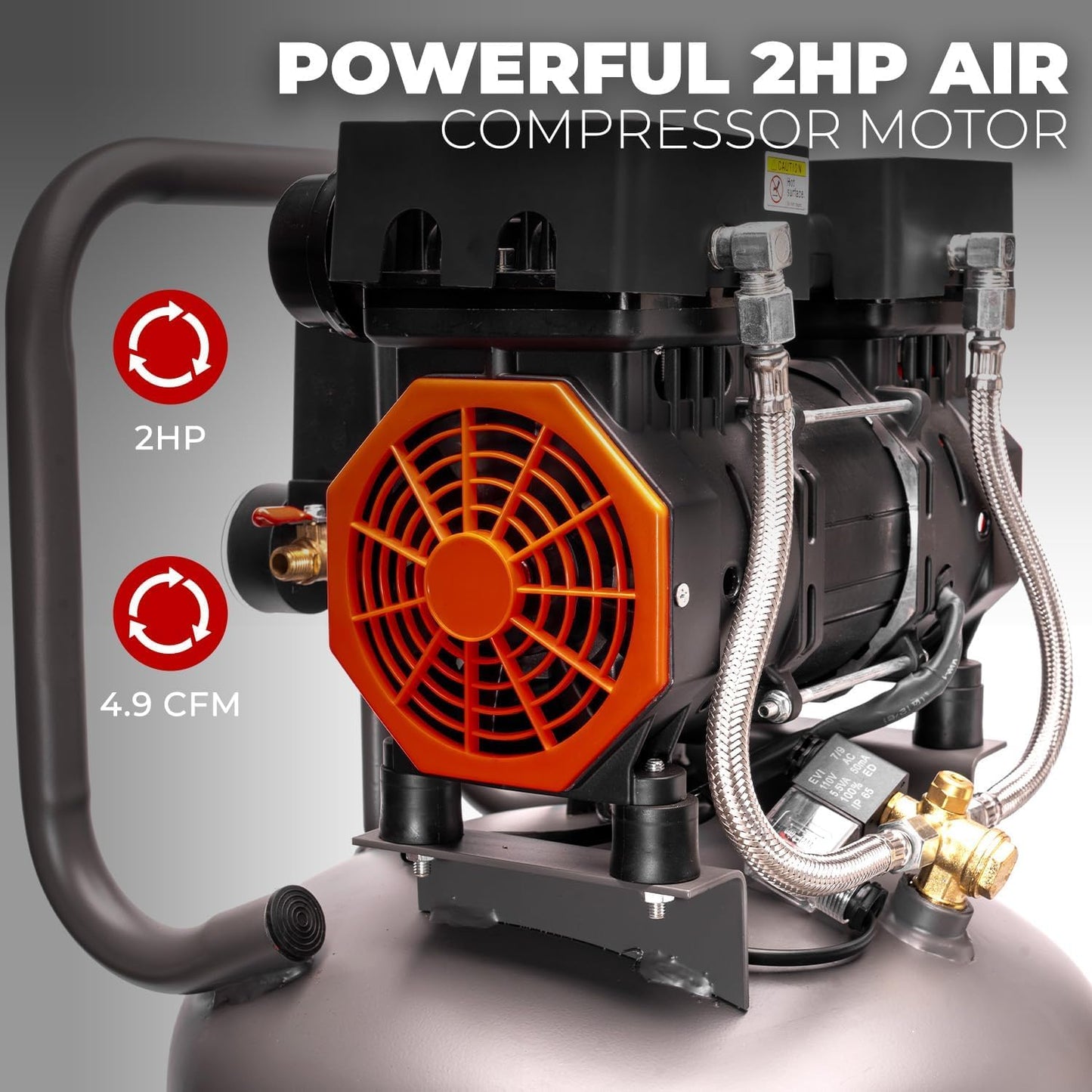 XtremepowerUS 2HP Air Compressor, 13 Gallon Ultra Quiet 1450W, 4.9CFM@90PSI, Oil-Free Air Compressor, 65dB Low Noise, Max 116PSI for Garage, Home Use, Tire Inflation, Nail Gun, DIY Projects