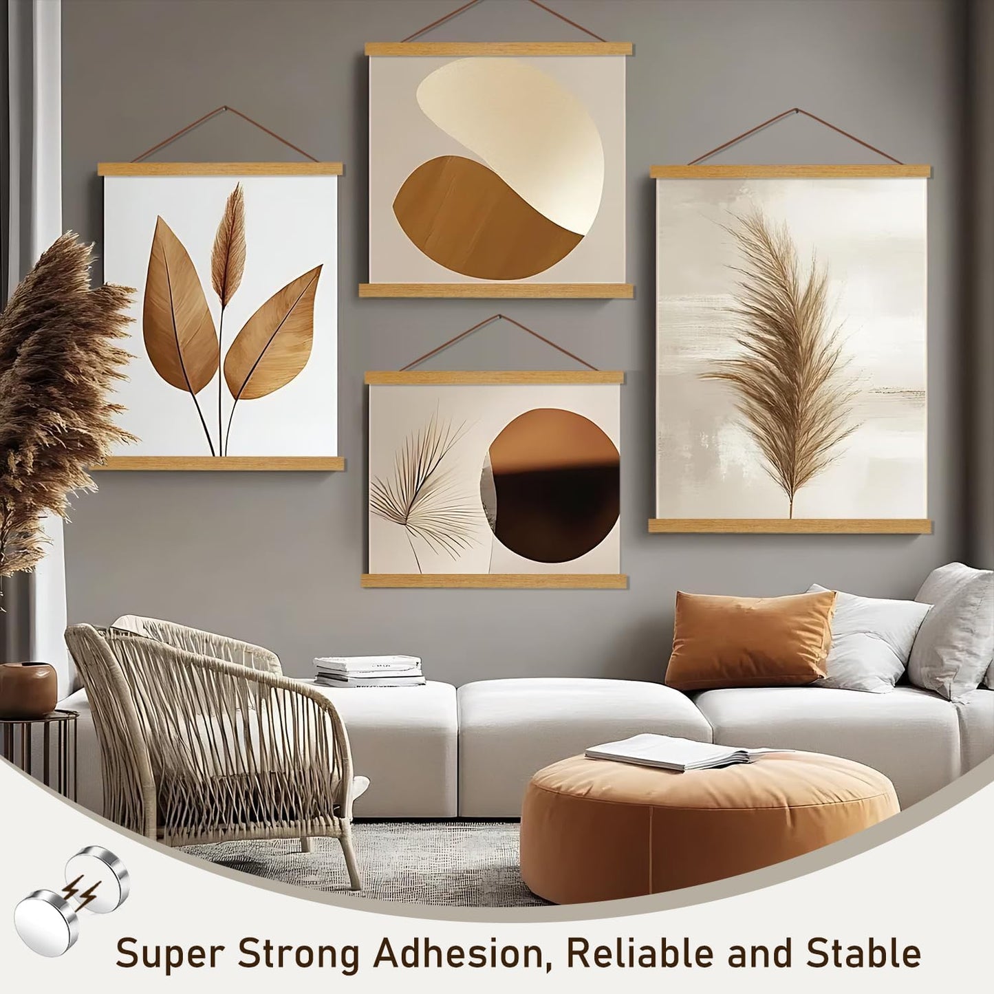 Skiennix Magnetic Poster Hanger Frame - Light Wood Canvas Artwork Display | 20" Size, 2 Pack