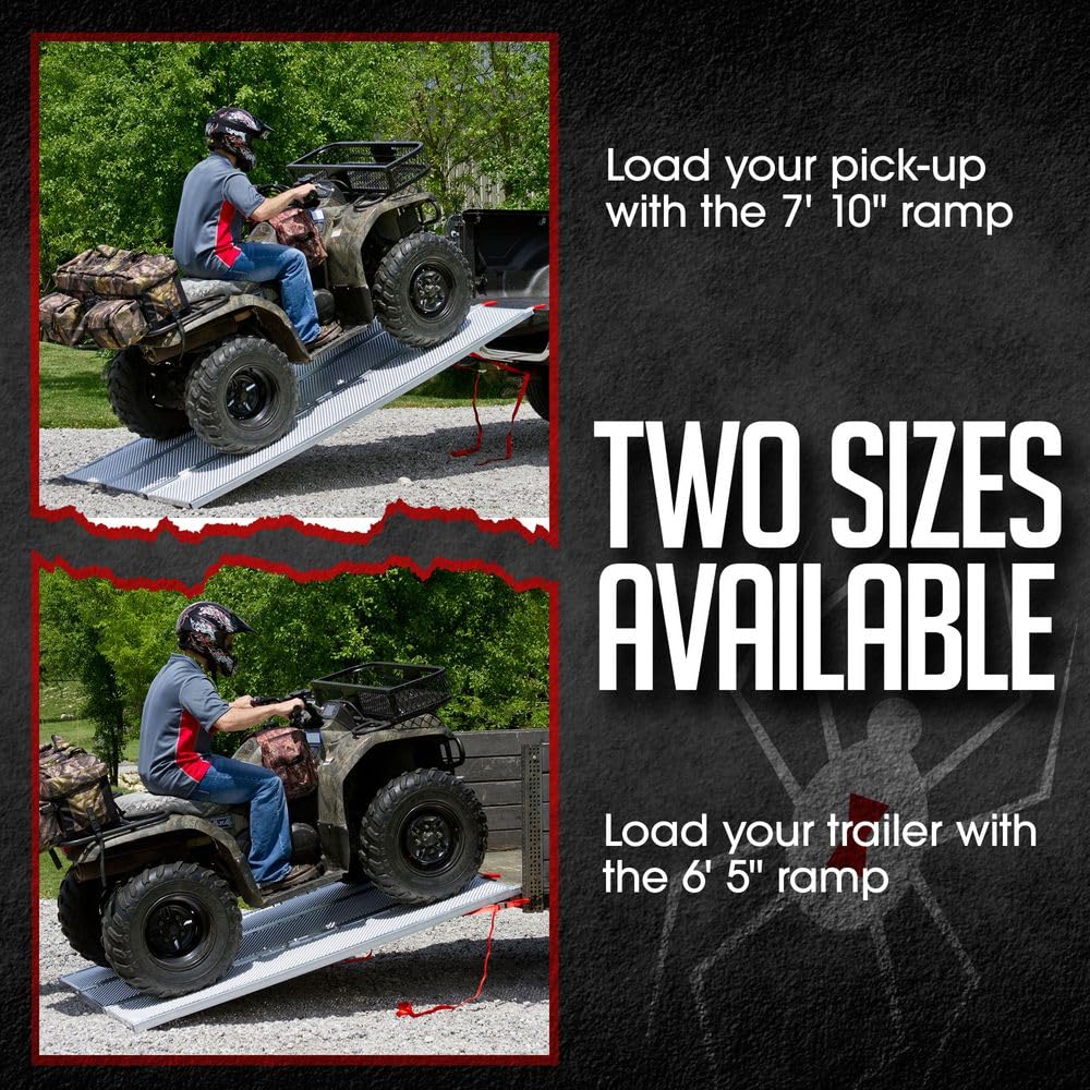Black Widow Aluminum Folding ATV Ramp w/ Extra Wide Punch Plate, 1,500 lbs Capacity, 6’ 5” - Heavy-Duty Loading Ramp for Trucks and Trailers