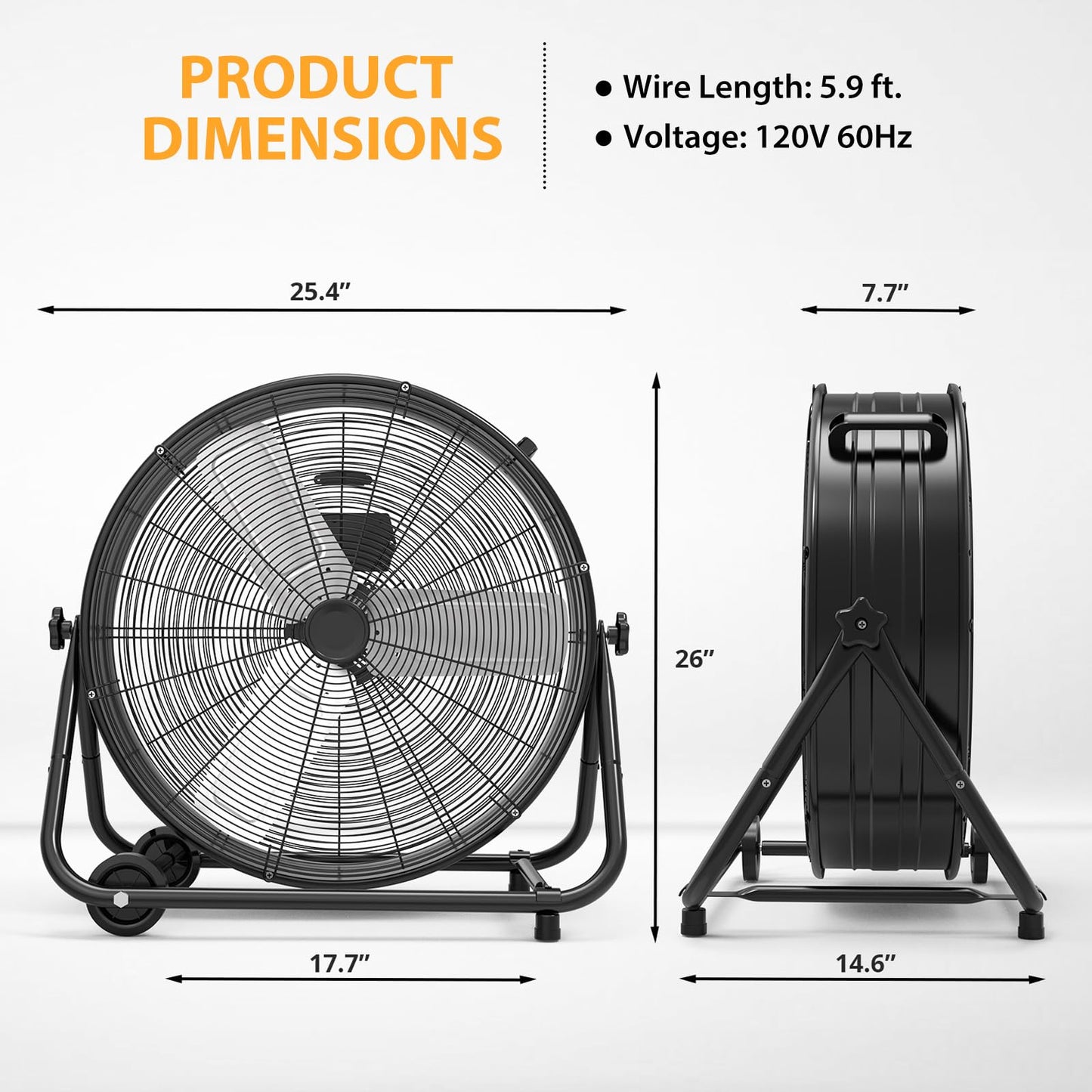 Towallmark 24 Inch High Velocity Industrial Drum Fan, 3 Speed Heavy Duty Metal Floor Fan, 360 Degree Tilt Barrel Fan for Warehouse, Workshops, Garage, Factory and Basement
