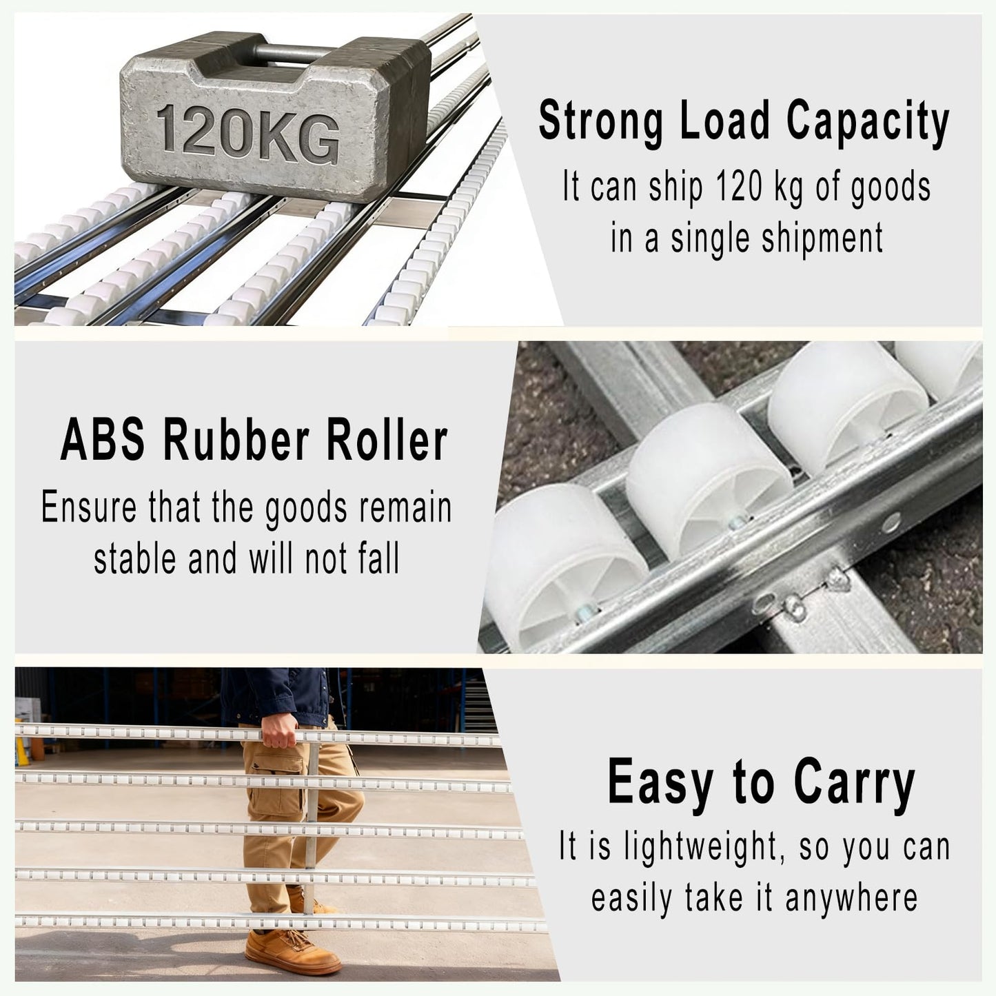 Collocatable Conveyor Roller for Werehouse Unload, Foldable Unpowered Gravit-y Conveyor Belt Table, 15”Wx78”L Portable Stainless Steel Rail Ramp with ABS Plastic Roller Unloading Pulley Factory
