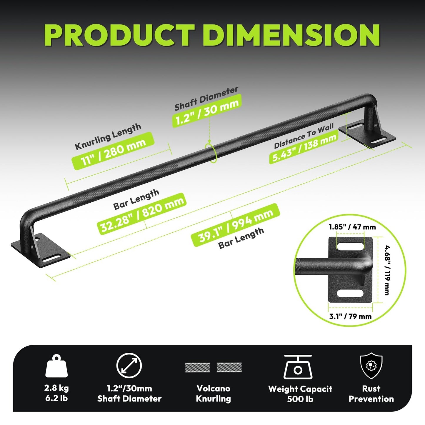 HANDBODE Pull Up Bar for Doorway and Wall Mount - Chin Up Bars for Home Gym, 36‘’ in Upper Body Workout Equipment with 500 lbs Capacity, Portable Thickened Steel Construction, Joist Mounted