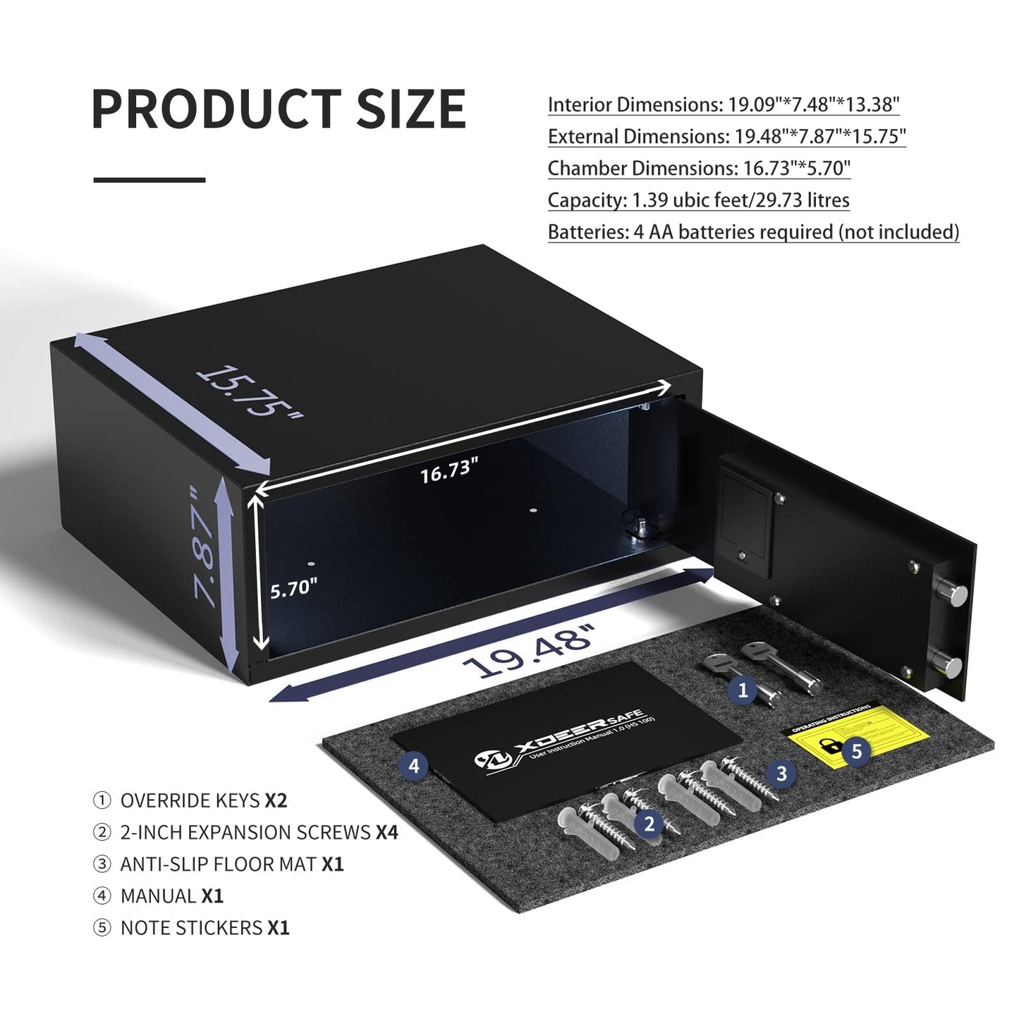 XDeer 𝟑𝟑 𝐋𝐁 Hotel Safe 1.39 Cubic Feet Home Safe Personal Document Steel Security Safe Box With Hotel-Style Digital Electronic Lock/Sensor Light/Silent Mode - Black 1PCS